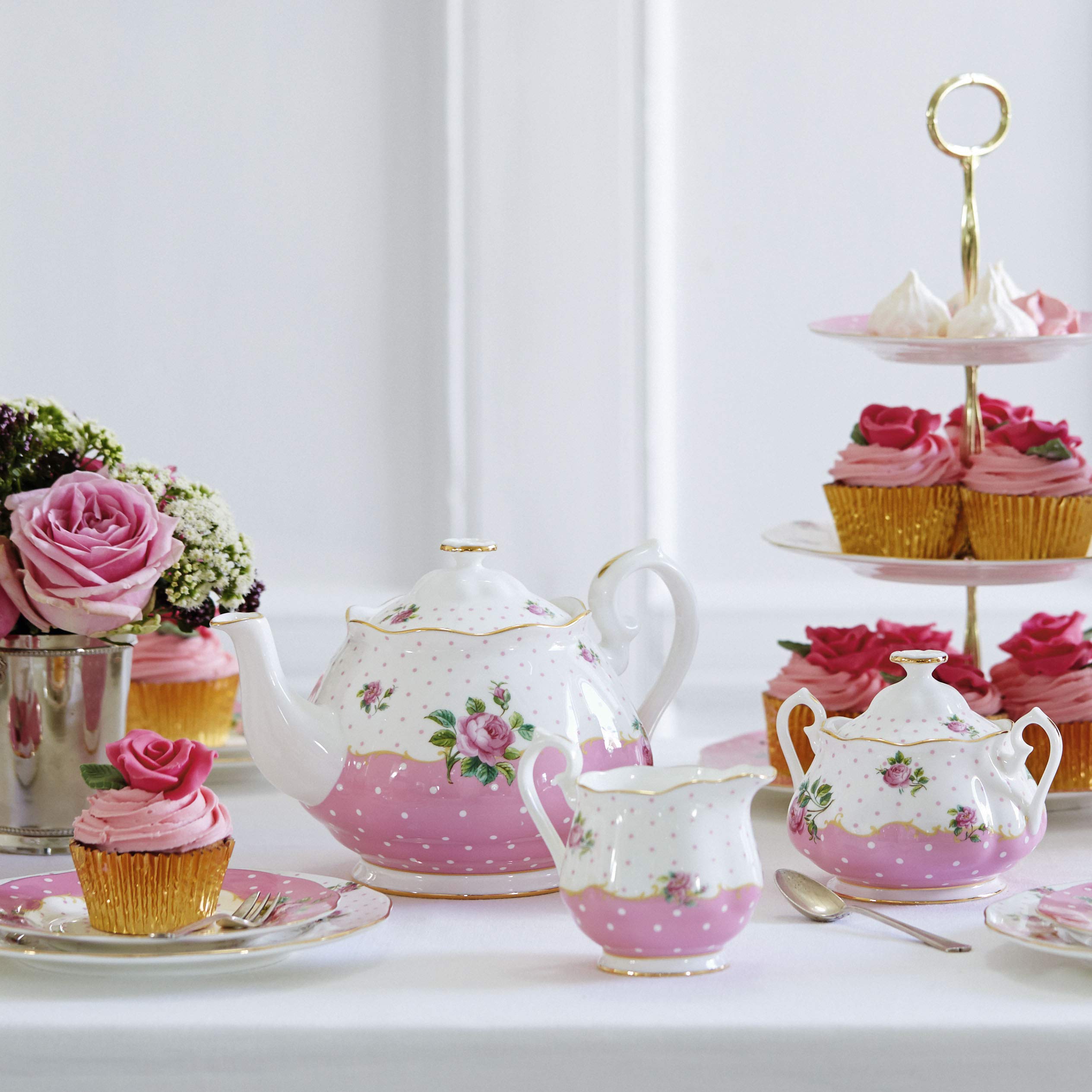 Royal Albert Cheeky Pink 3-Piece (Teapot, Sugar & Creamer) Set, Multi