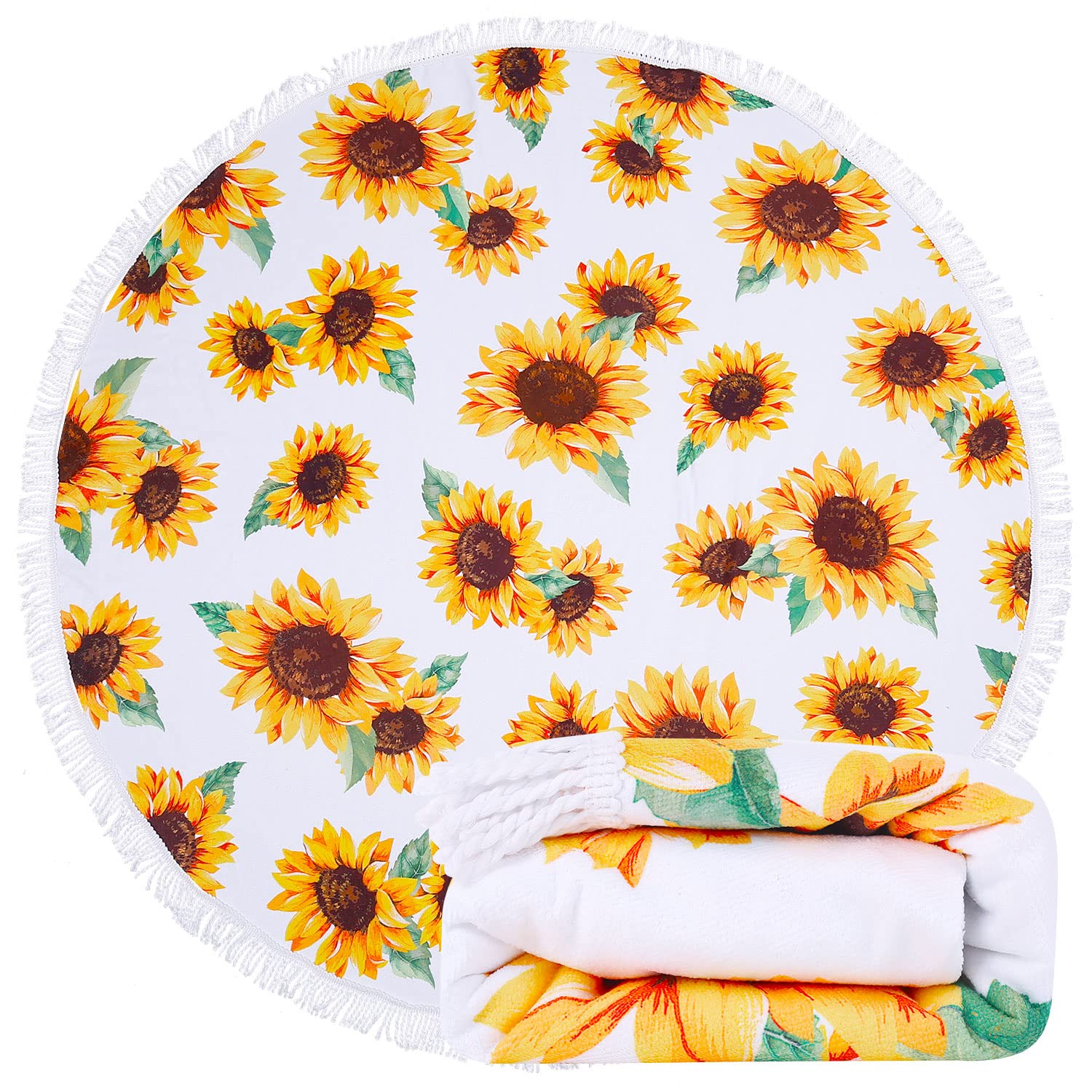 Oversized Floral Sunflower Round Beach Towel For Women, Microfiber Beach Blanket Quick Dry And Sand Proof Circle Towel, Soft Thi