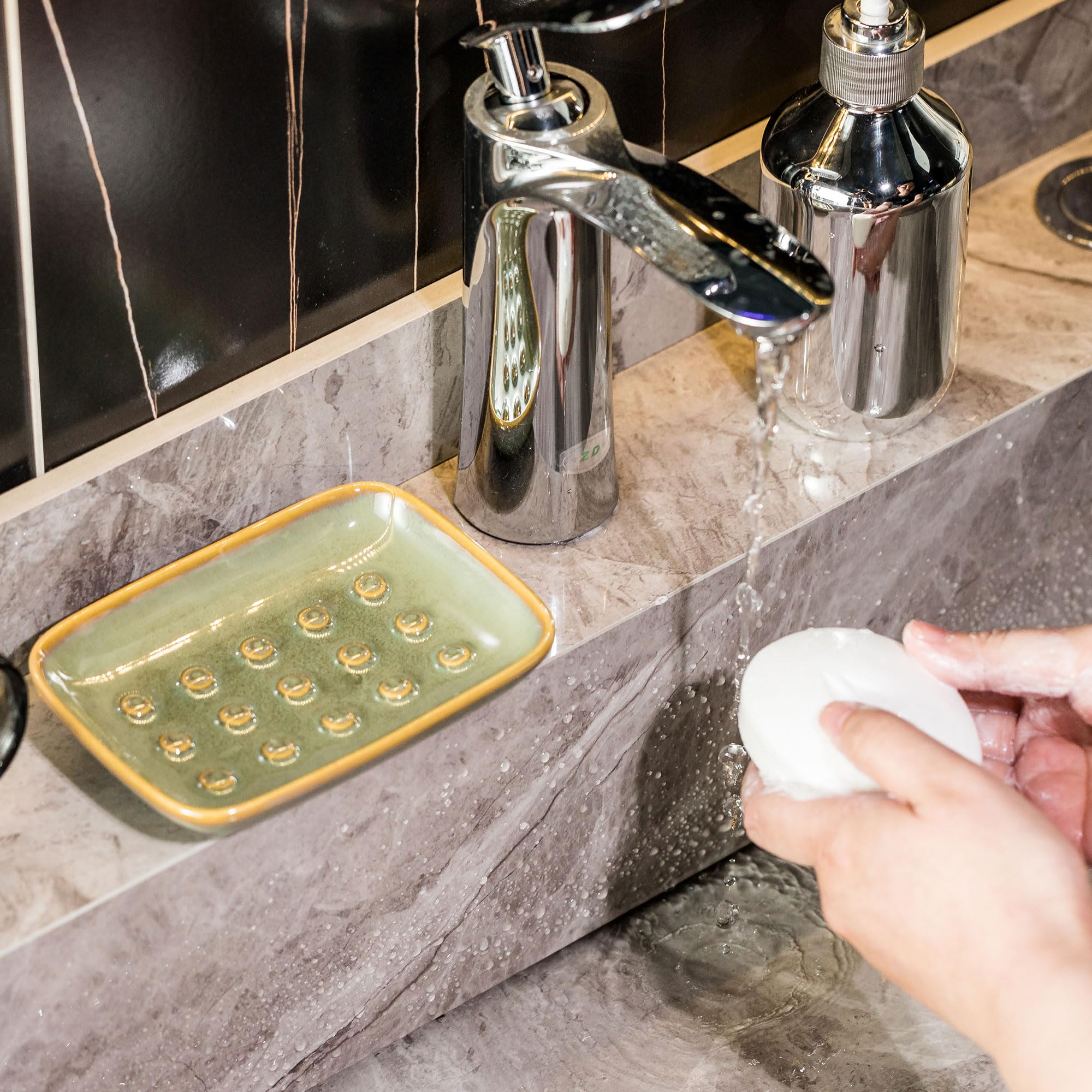 Miamolo Soap Dish For Shower, Ceramic Soap Dish Non-Slip Soap Holder Soap Bar Saver Tray For Bathroom Kitchen Sink, Floating Poi