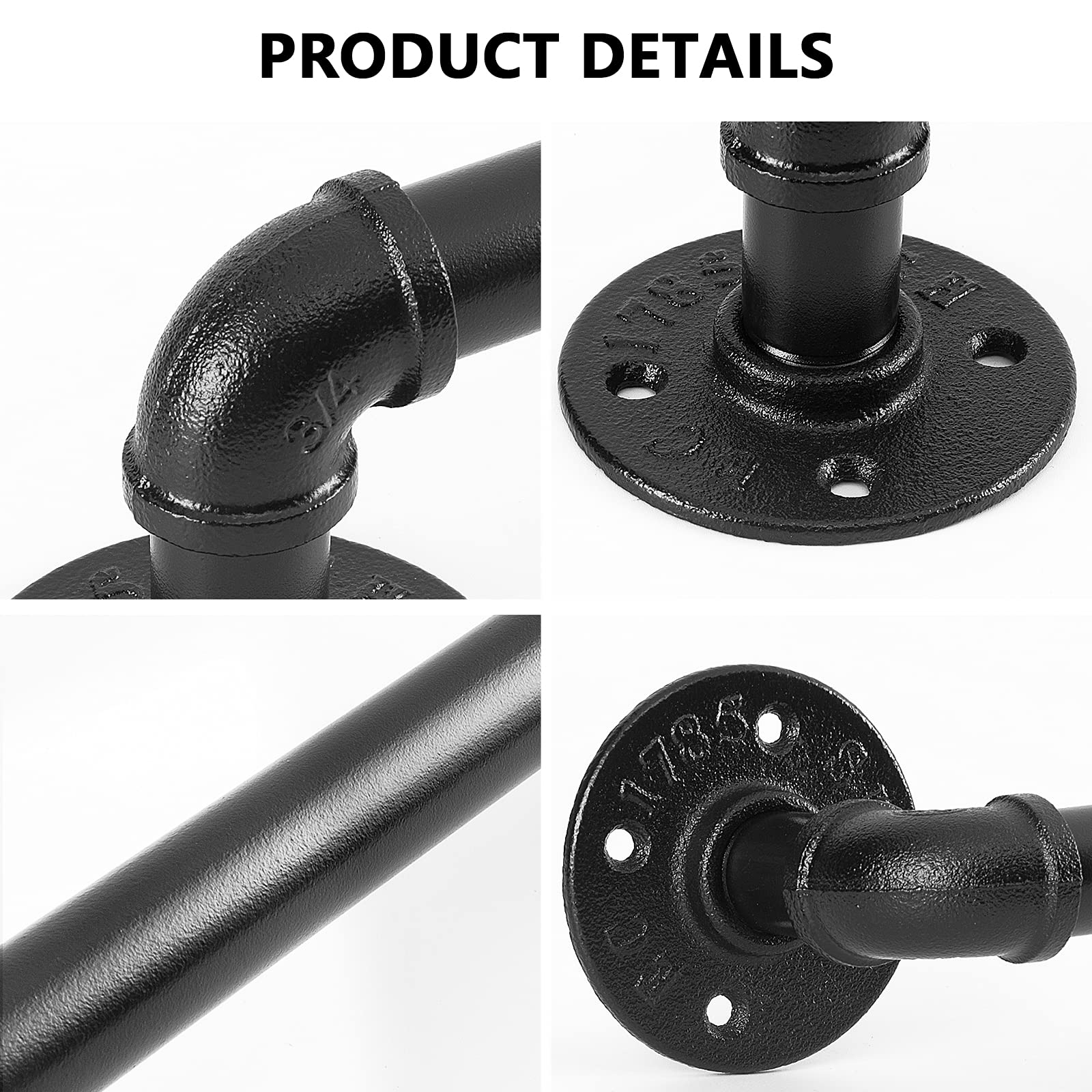 Jeasor Industrial Pipe Towel Rack Towel Bar, Heavy Duty Wall Mounted Rustic Farmhouse Bath Towel Holder For Bathroom (Black, 42