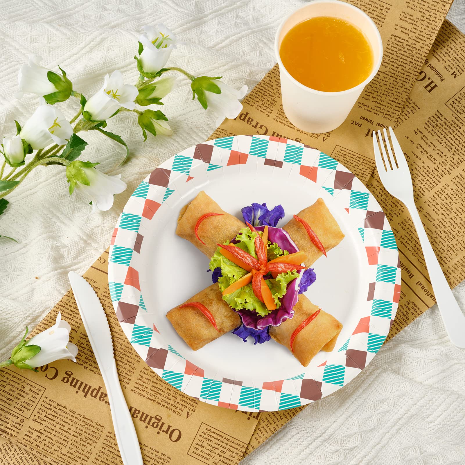 FOCUSLINE 10 inch Paper Plates  Disposable Paper Plates 10 inch Bulk 160 Count  Soak-Proof & Cut-Proof Bulk Paper Plates for Parties  Picnic and Family Gatherings.