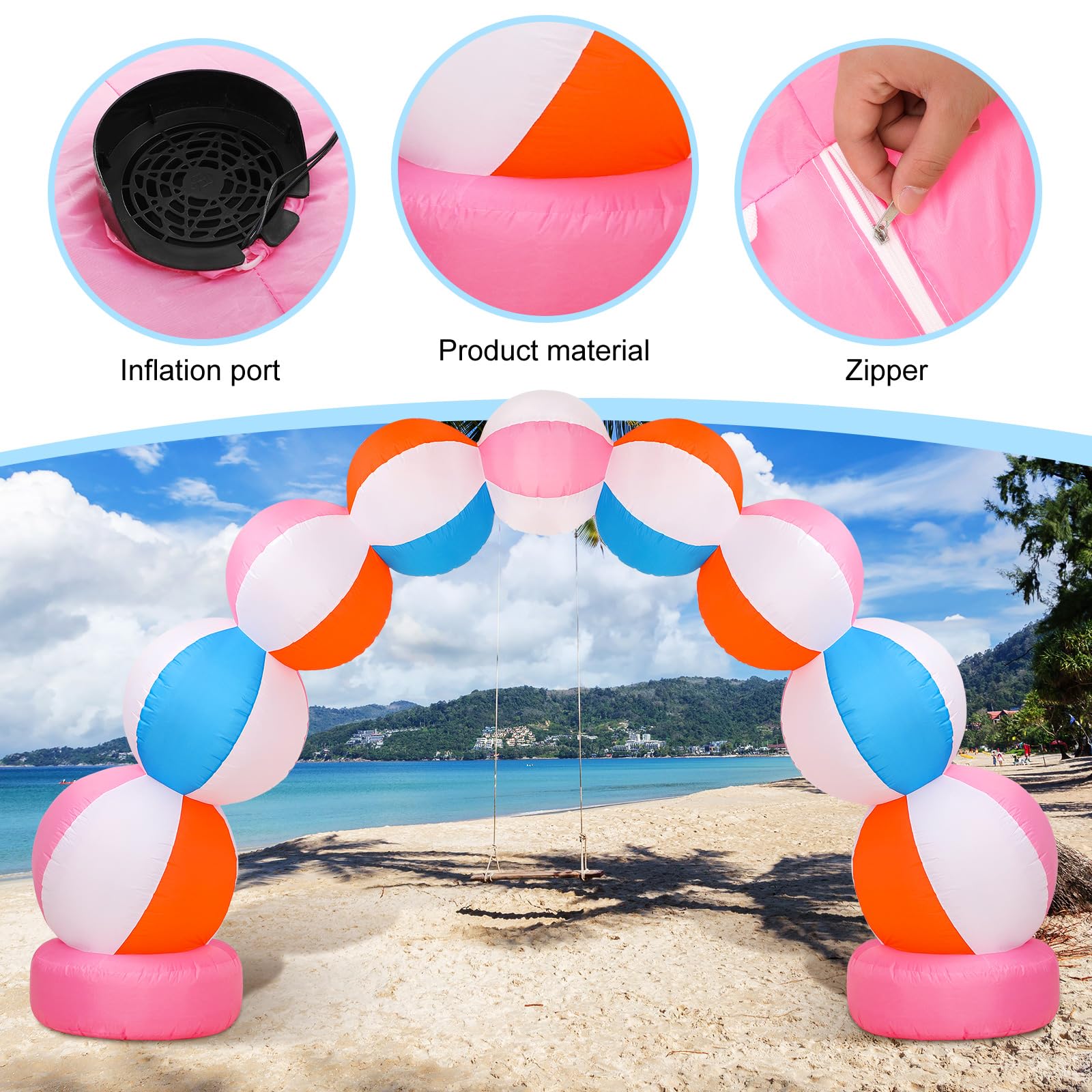 RattanView Inflatable Arch 8 ft Summer Beach Ball Party Arch Rainbow Beach Party Decoration Inflatable Pool Favors for Indoor Ou