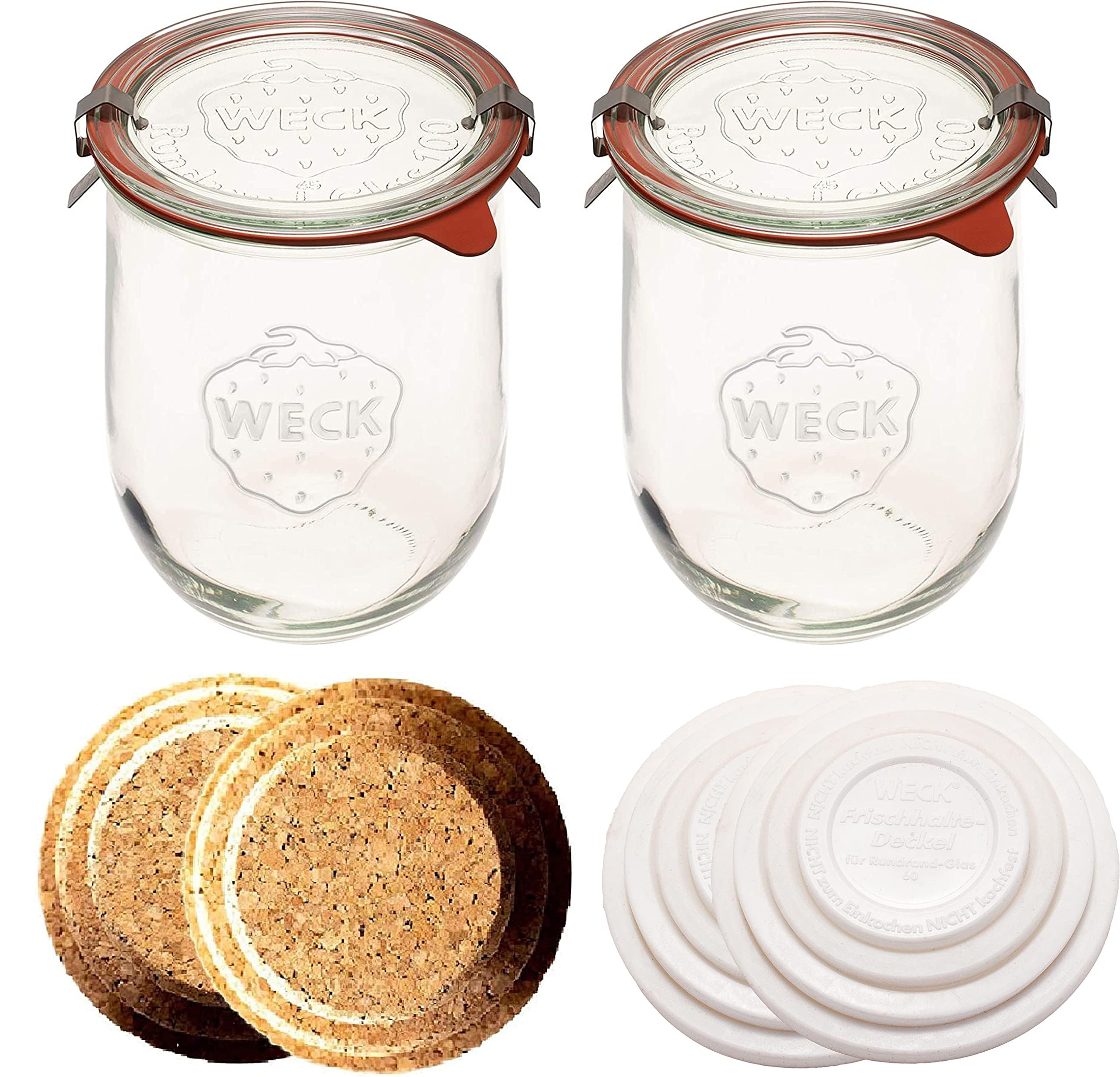 WECK - Sour Dough Starter Jars - Classic Glass Jars for Sourdough with Glass Lid - Tulip Jar with Wide Mouth 1 Liter Includes Co