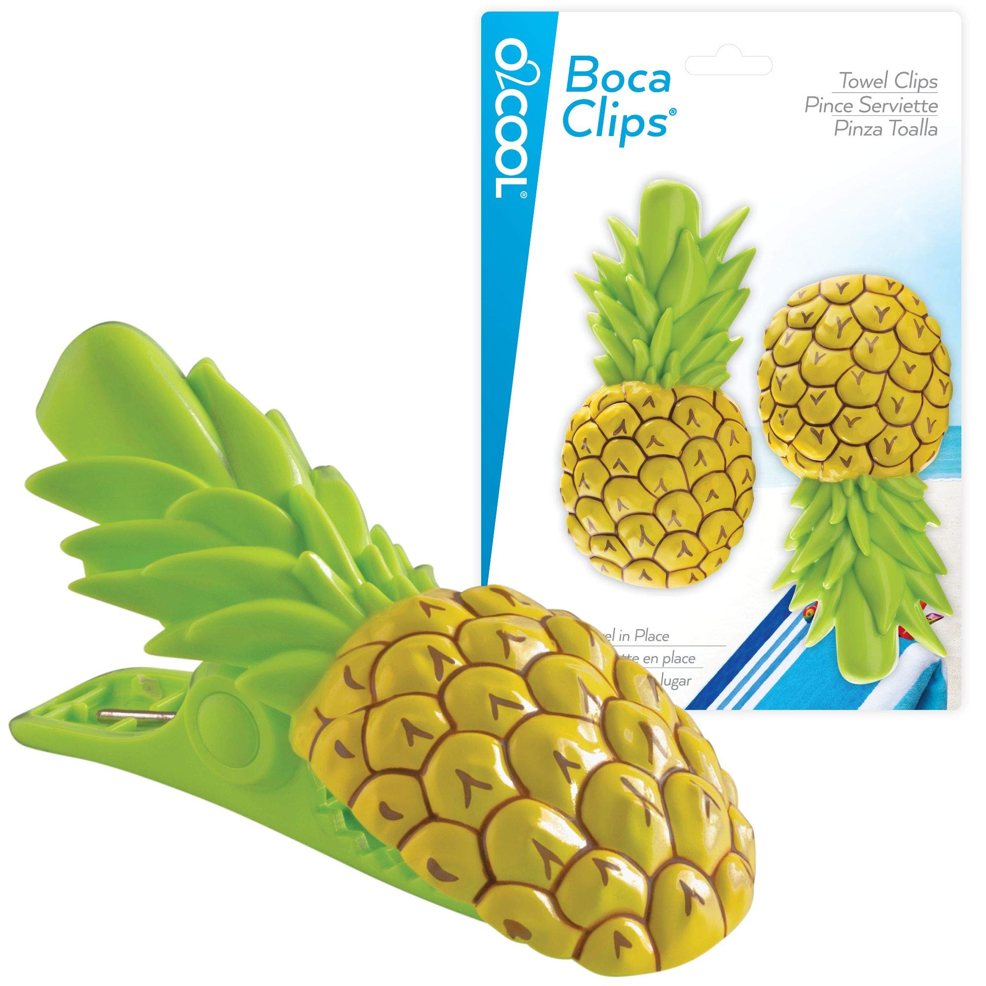 O2Cool Bocaclips - Beach Towel Clips For Beach Chairs, Patio And Pool Accessories - (Pineapple) 2 Count