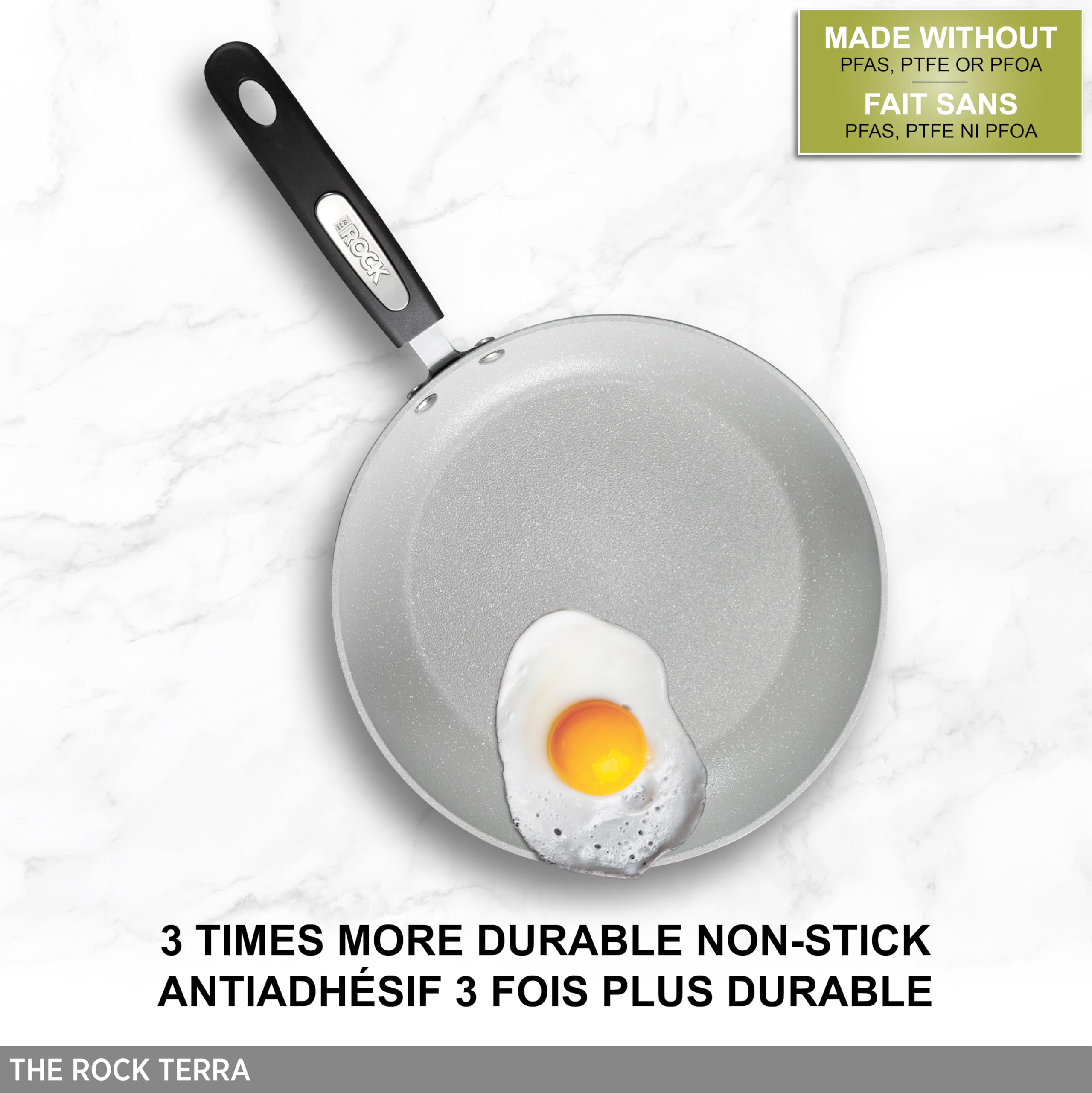 Starfrit The Rock Terra 30Cm (12'') Ceramic Non-Stick Fry Pan - Thick Aluminium Base - Pfoa Free - Easy To Clean - Grey