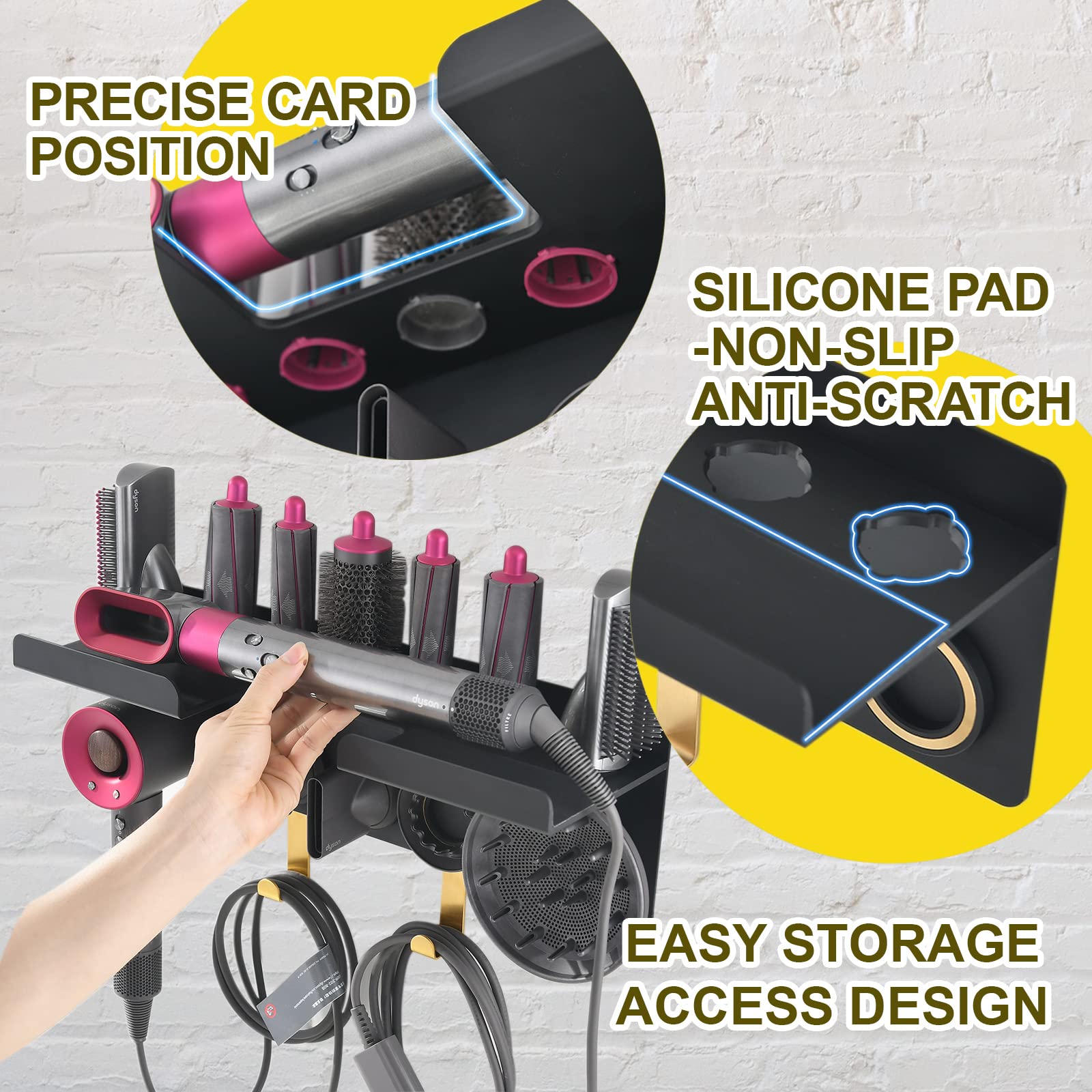 Catoomuu Wall Mount Hair Dryer Stand Holder For Dyson Supersonic Hair Dryer And Dyson Airwrap Styler, 2 In 1 Blow Dryer Accessor