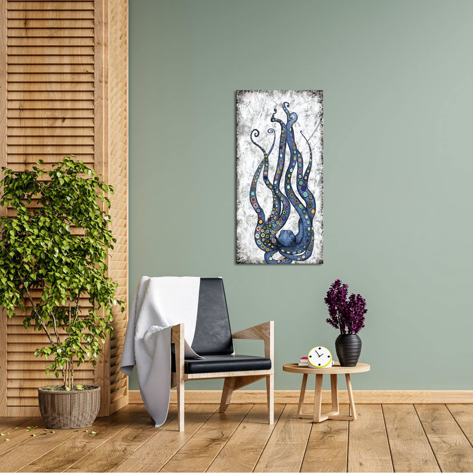 Iknow Foto Vertical Canvas Wall Art Abstract Grey And Blue Octopus Painting Printed On Canvas Sea Life Picture Poster Gallery Wr