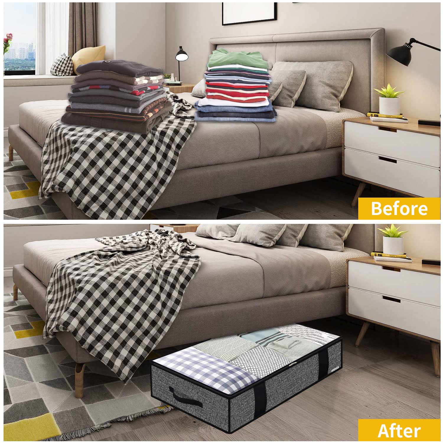 Onlyeasy 4 Pack Under Bed Clothes Storage Bags Organizer with Reinforced Handles and Zippers, Foldable Underbed Storage Containe