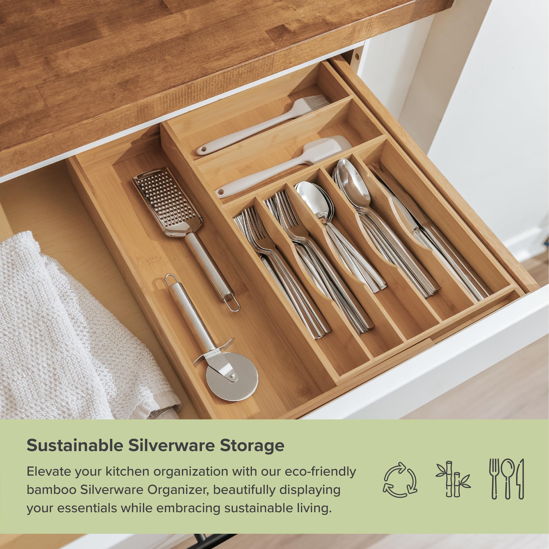 Kitchenedge Premium Silverware, Flatware And Utensil Organizer For Kitchen Drawers, Food-Safe Contract Grade, Expandable From 10