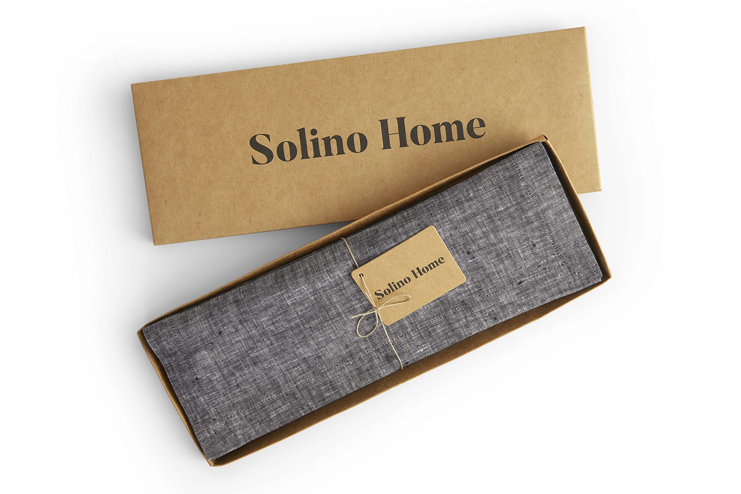 Solino Home Linen Placemats 19'' L X 14'' W Inch - 100% Pure Linen Chambray Black Cloth Placemats Set Of 4 - Athena, Washable Fa