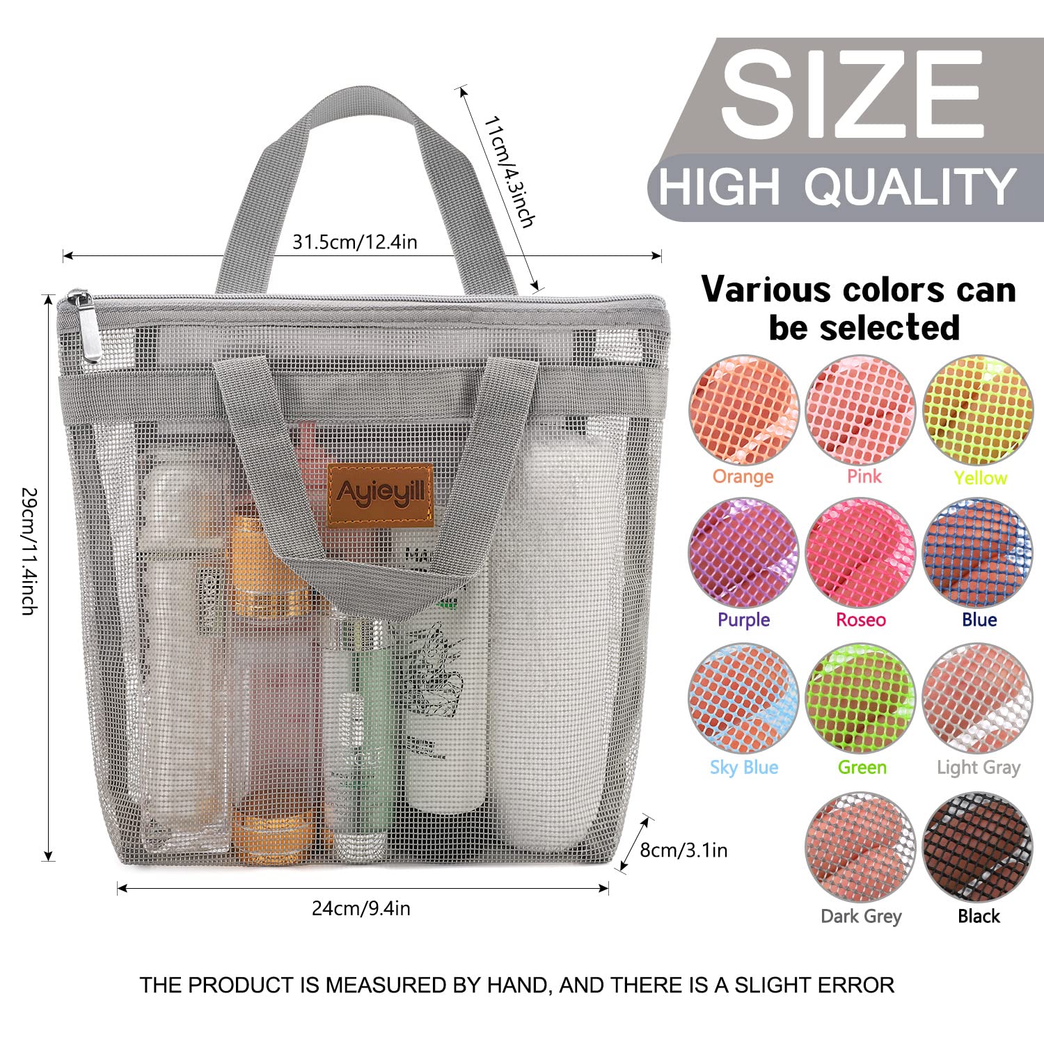 Ayieyill Shower Caddy Portable  Mesh Shower Caddy Tote Bag Quick Dry Hanging Toiletry and Bath Organizer for College Dorm  Gym  Beach  Travel or Camping?ith Zipper (2Pcs Grey)