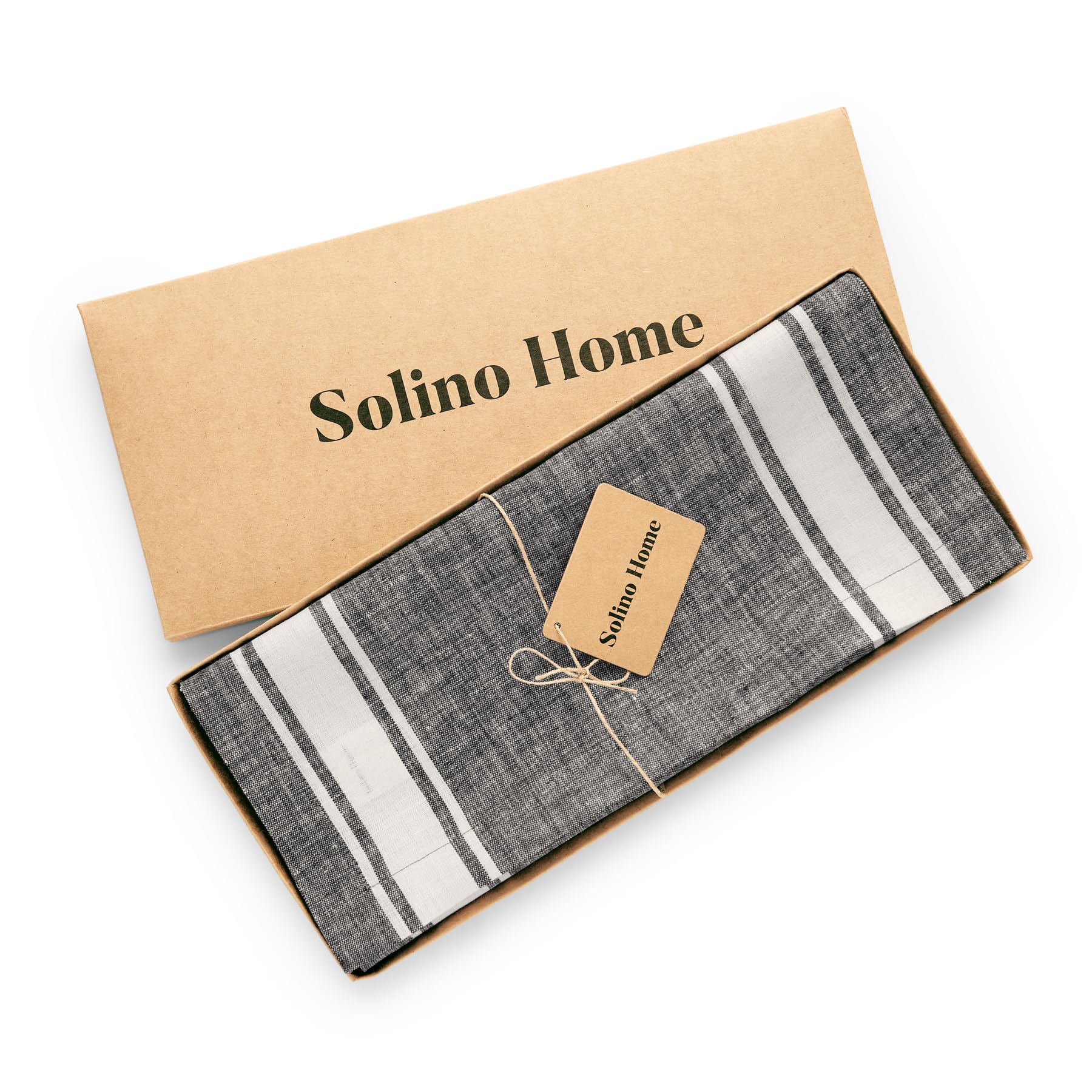 Solino Home Stripe Linen Black And White Table Runner 90 Inches Long - 100% Pure Linen Farmhouse Stripe Dining Table Runner 14 X