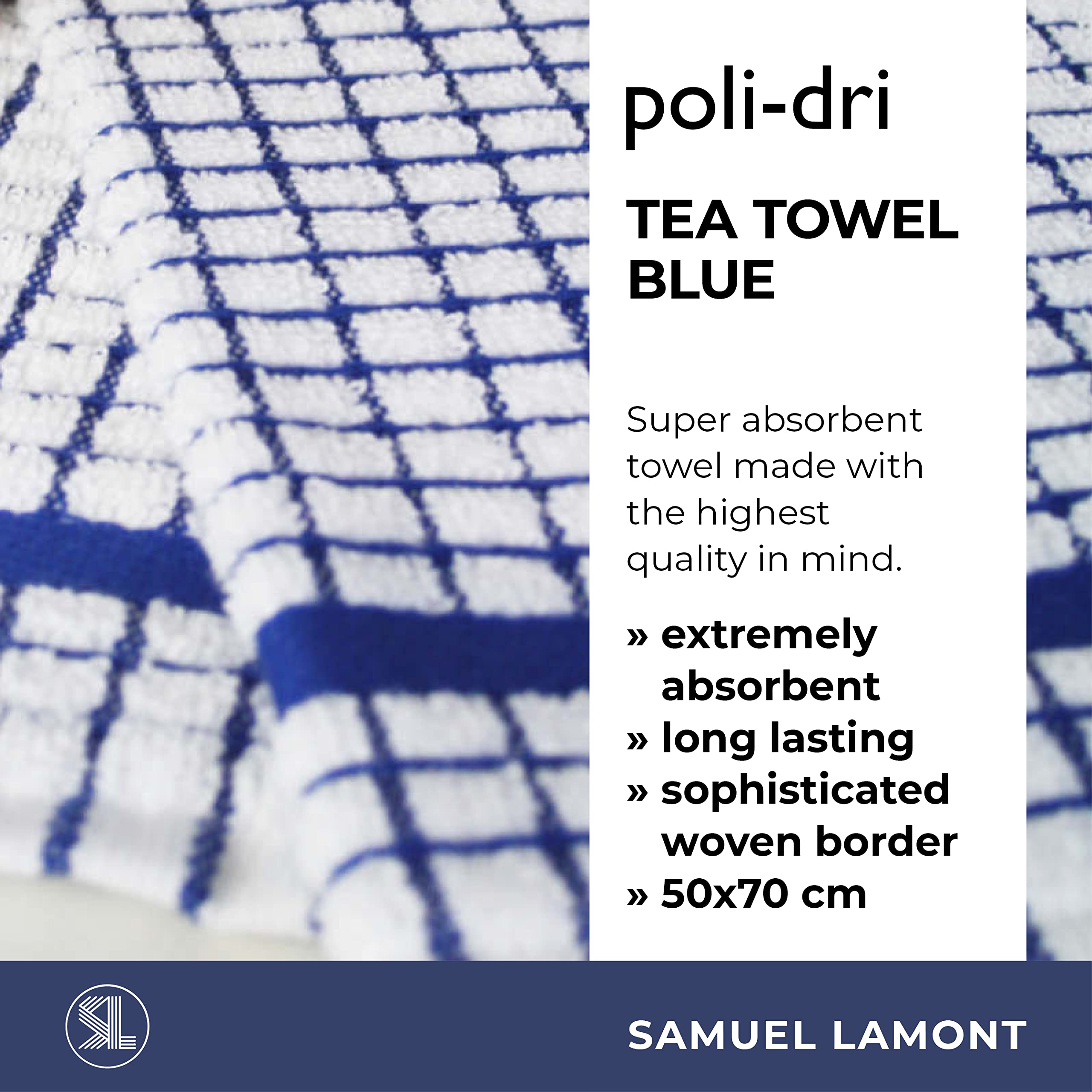 Samuel Lamont Poli Dri Tea Towel - Blue Cotton, 27.5" x 19", Model 706Bl