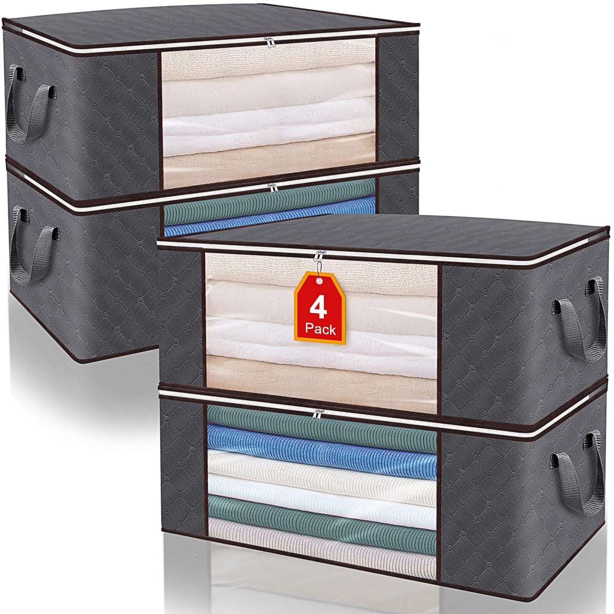 100L Large Storage Bags Clothes Organization for Closet,Foldable Blanket Storage Bags with Handle,Waterproof Underbed Storage Co