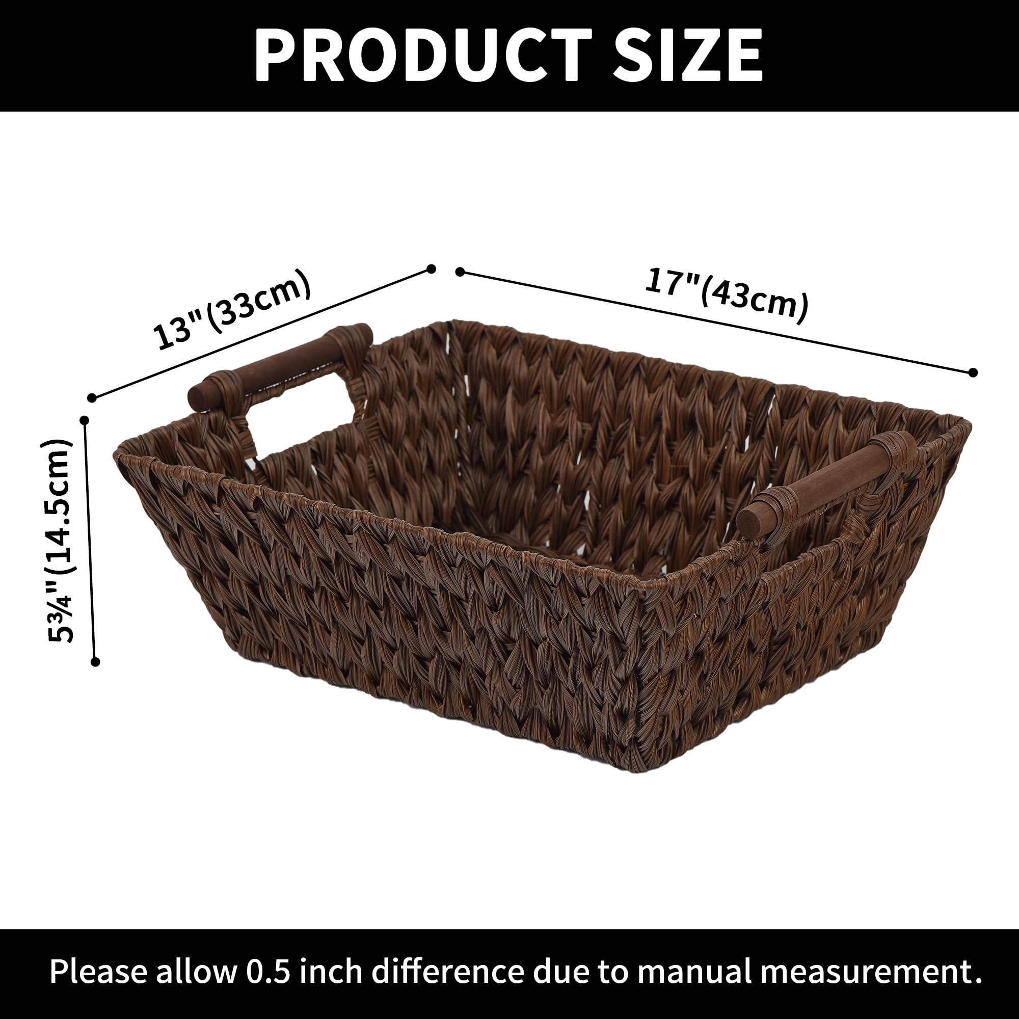 GRANNY SAYS Wicker Storage Baskets  Large Baskets with Handles  Wicker Baskets for Shelves  Waterproof Woven Basket for Organizing  Brown  2-Pack