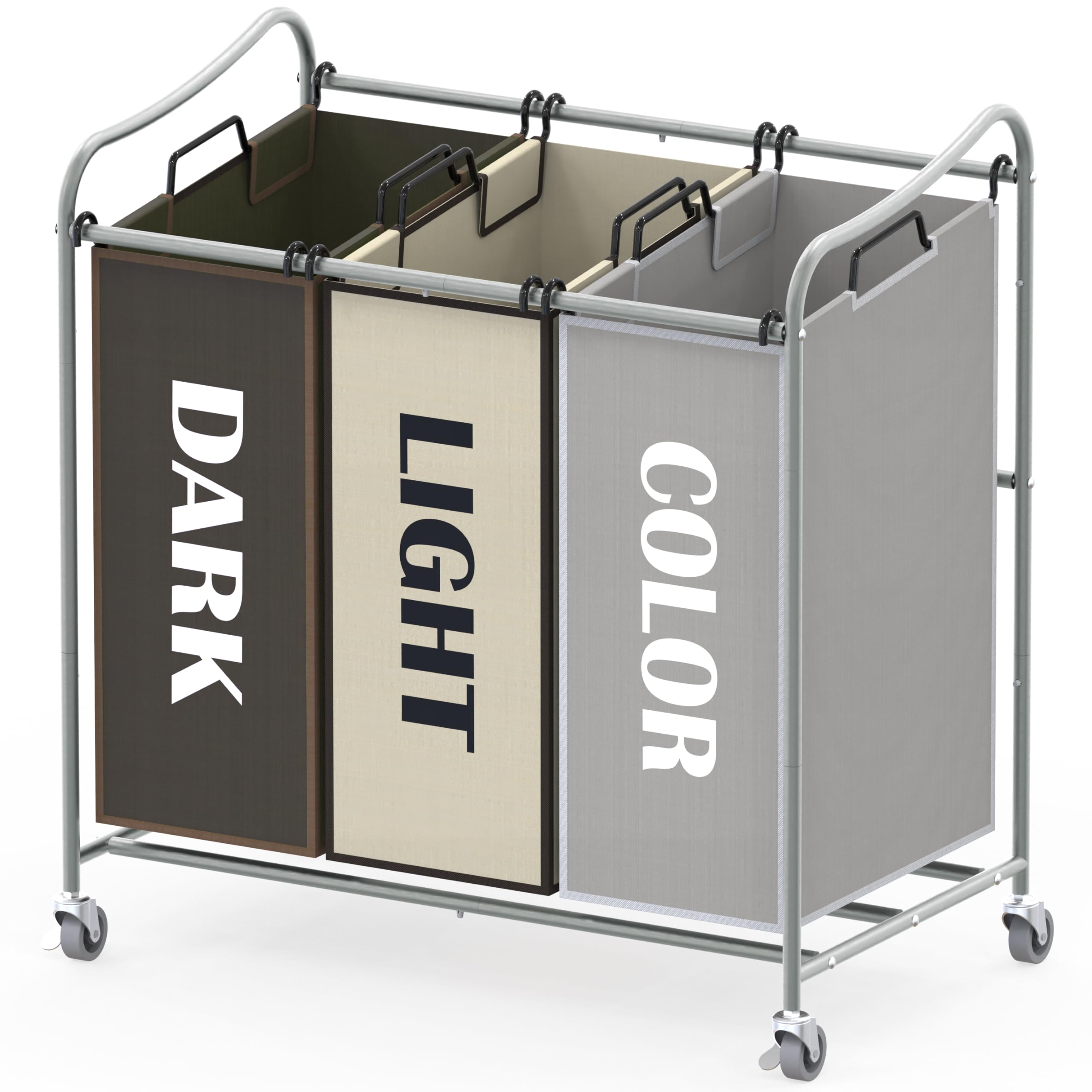 Simple Houseware Heavy Duty 3-Bag Laundry Sorter Rolling Cart, Silver/Assorted