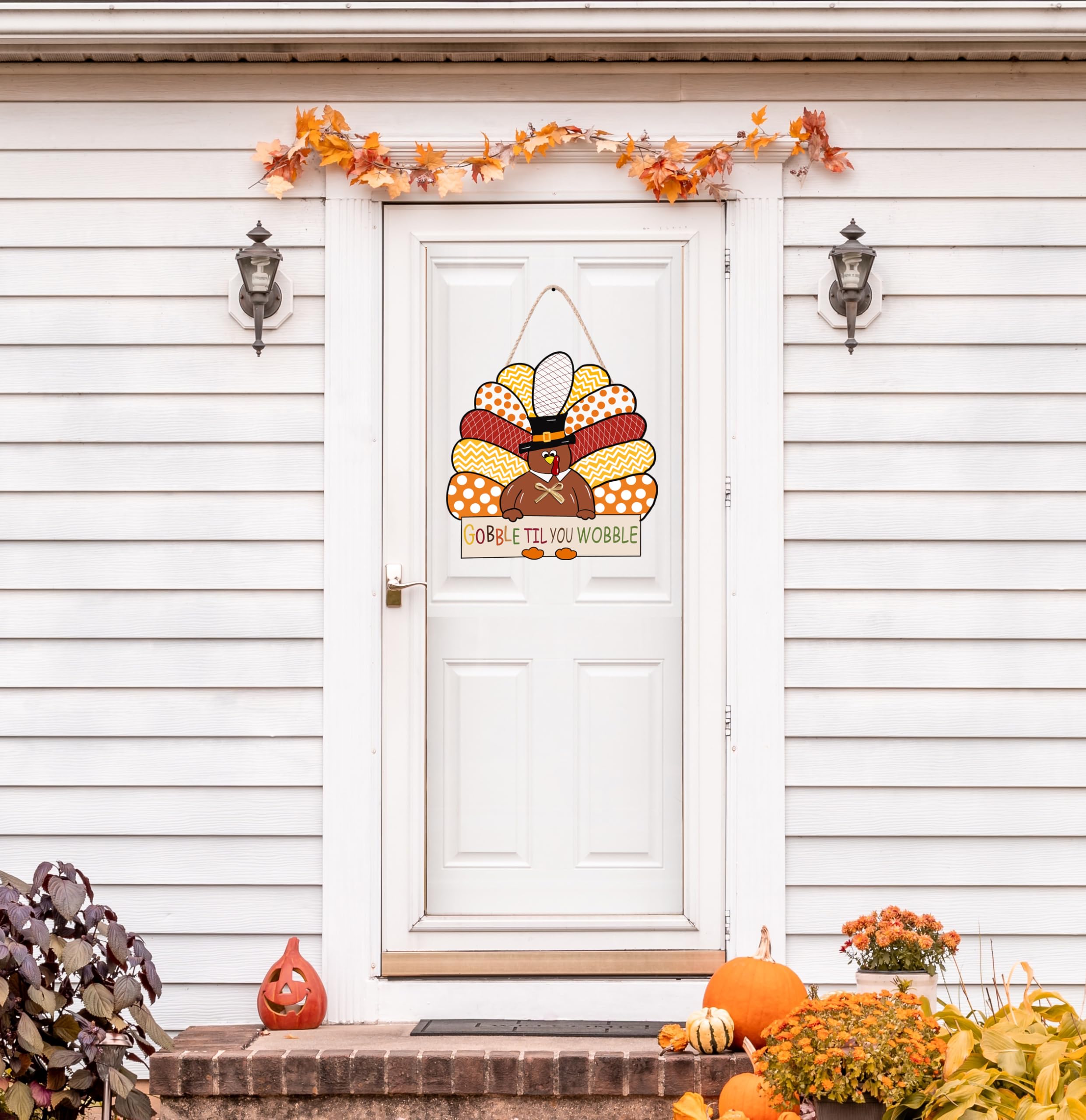 CYNOSA Thanksgiving Wreath for Front Door Turkey Door Hanger Gobble Sign Thanksgiving Turkey Outside Door Decorations