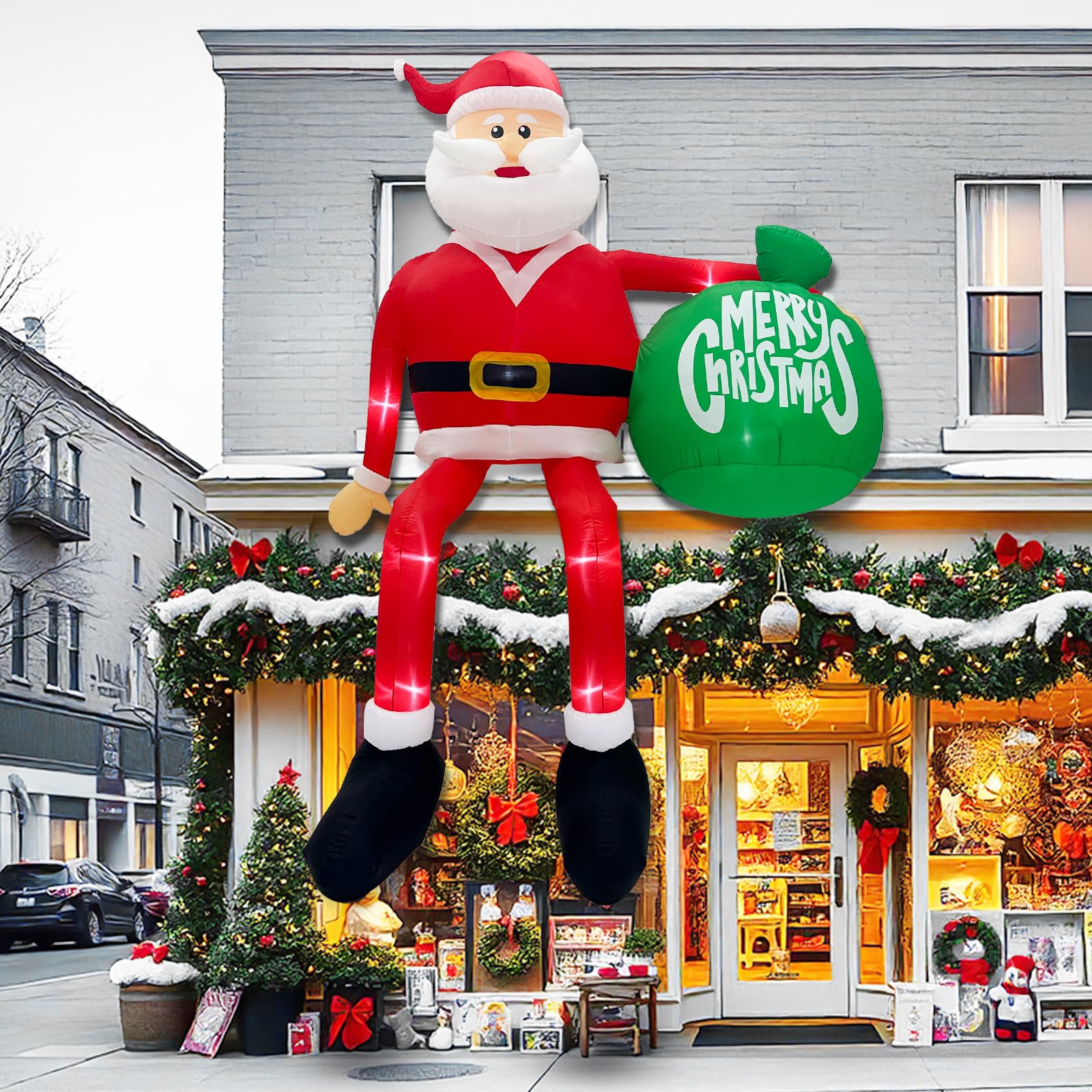 GUDELAK 15FT Giant Christmas Inflatable Outdoor Decoration, Climbing Inflatables Santa Claus Decor Christma Blow Ups Outdoor wit