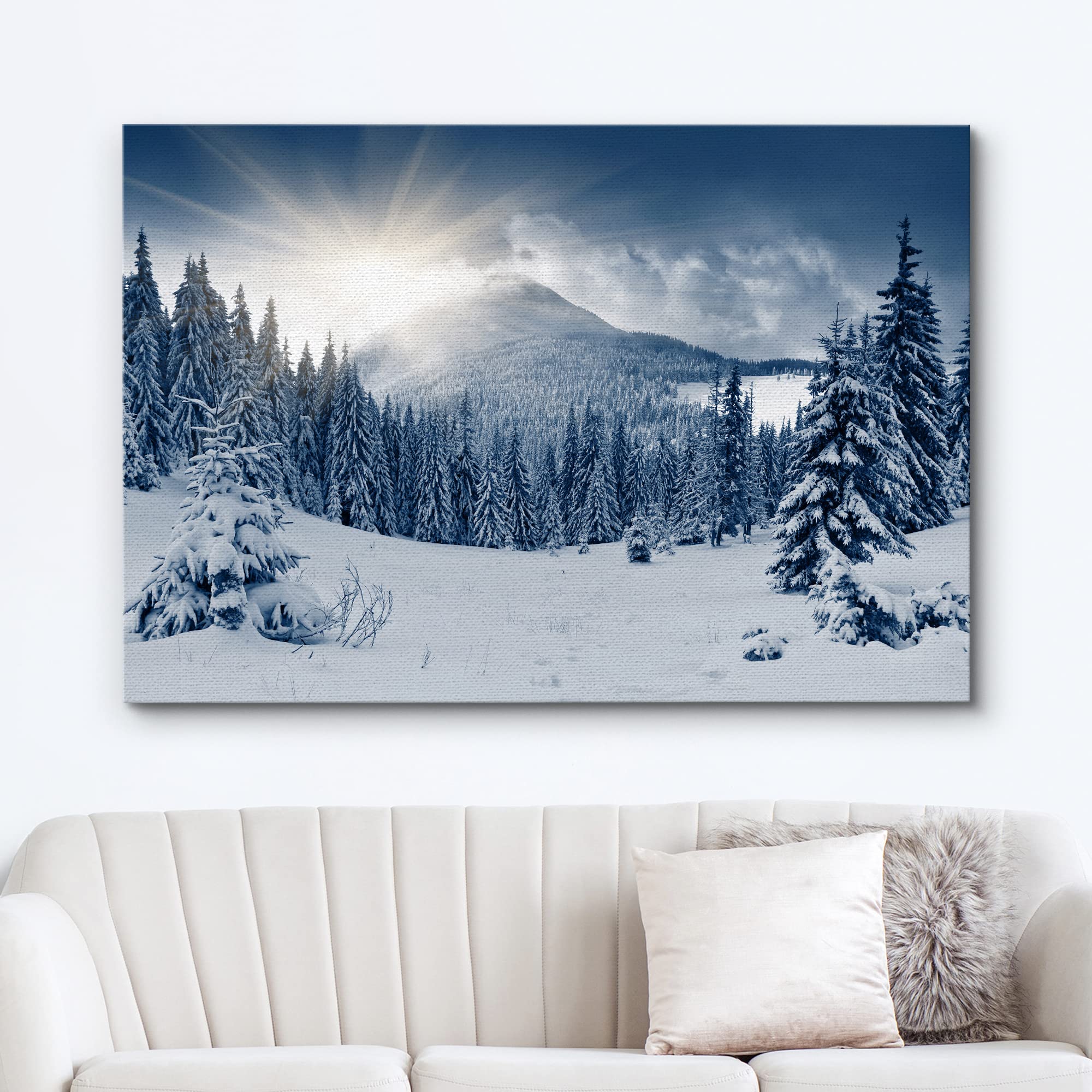 wall26 Canvas Print Wall Art Woodland Nursery Decor Sunlight Over Winter Mountain Forest Landscape Nature Wilderness Photography Rustic Scenic Ultra for Living Room  Bedroom  Office - 24''x36''