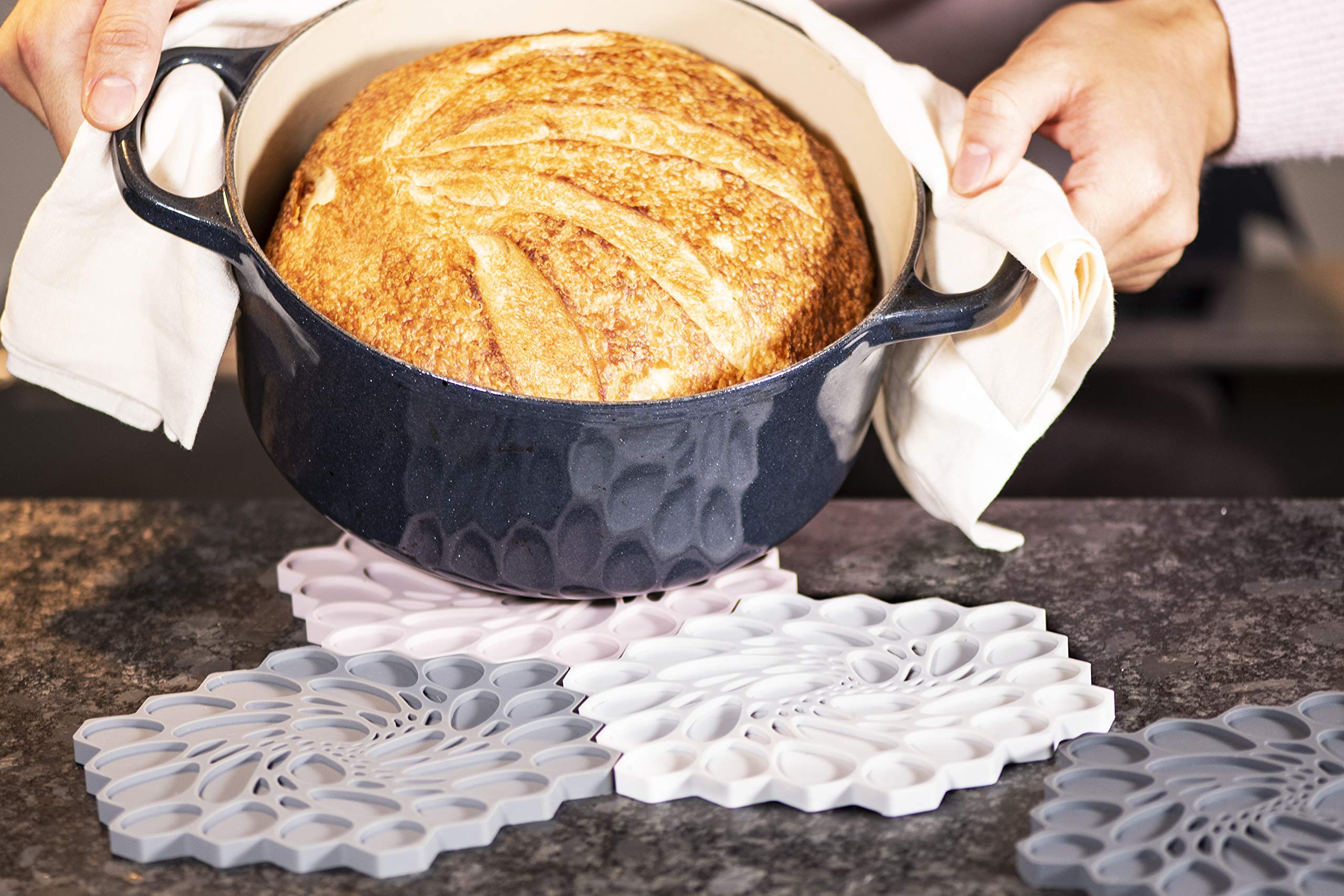 Modern-Twist 7 X 7 Hive Silicone Trivet, Heat Resistant Up To 675F, Non Slip, Protects Table From Heat, Cement, Pack Of 1