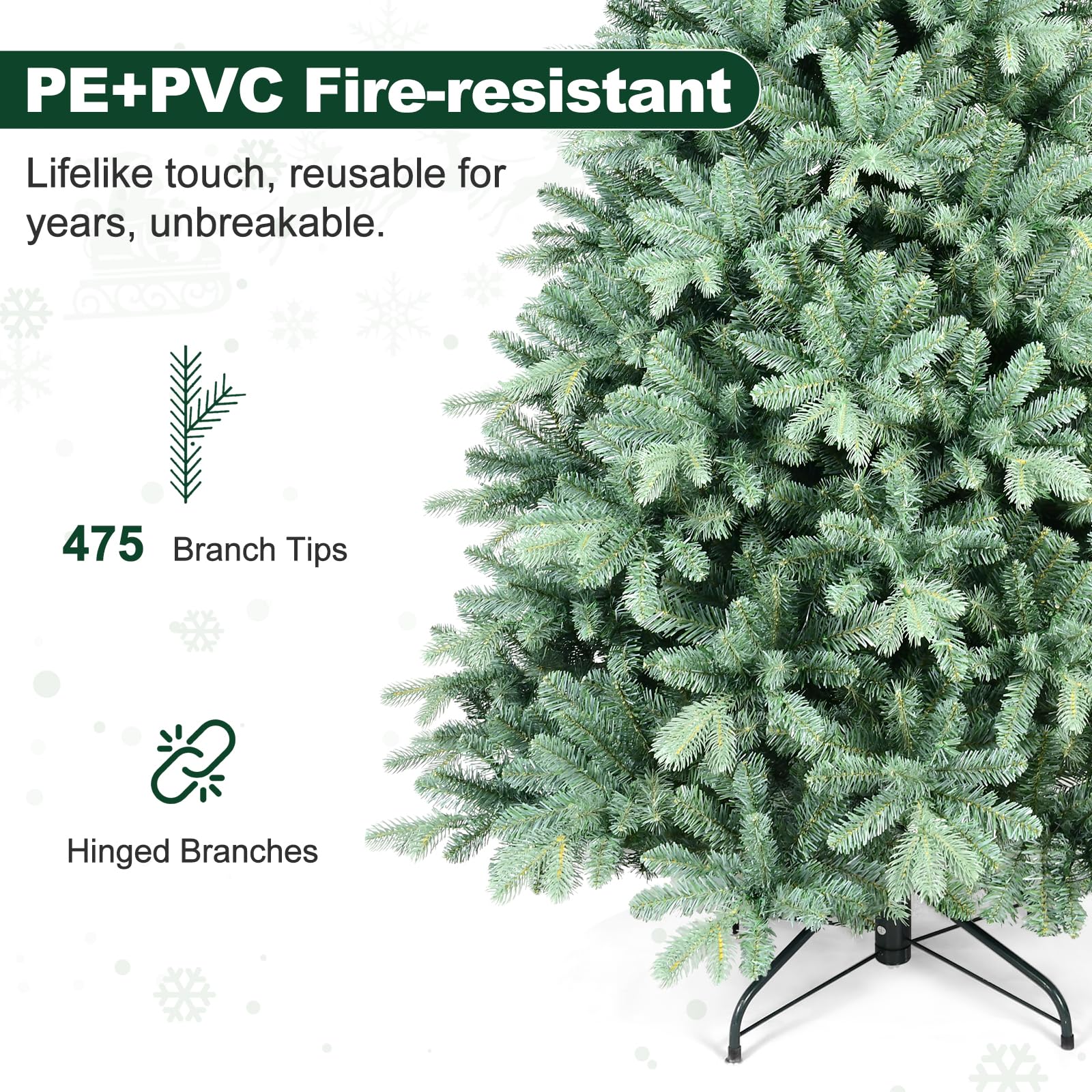 Bulexwish 4ft Blue Spruce Artificial Christmas Tree, Unlit Xmas Tree with Realistic PE/PVC Needles & Easy Setup Hinged Design, C