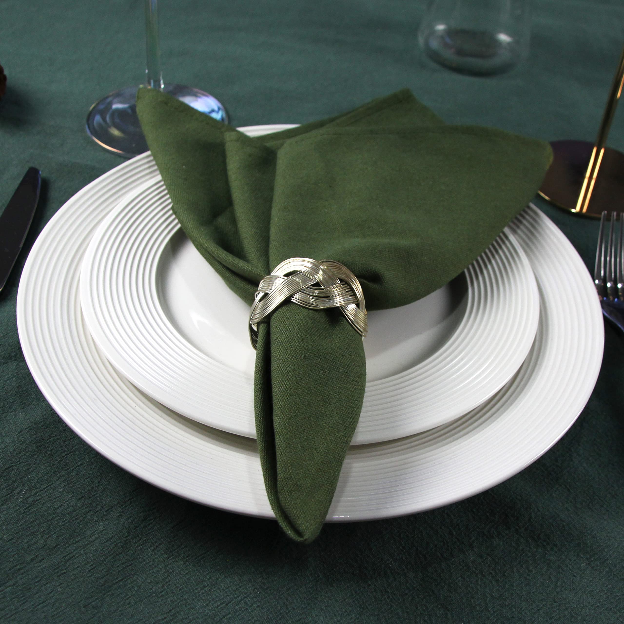 Infei Solid Color Cotton Blended Dinner Cloth Napkins - Set Of 12 (17 X 17 Inches) - For Events & Home Use (Army Green)