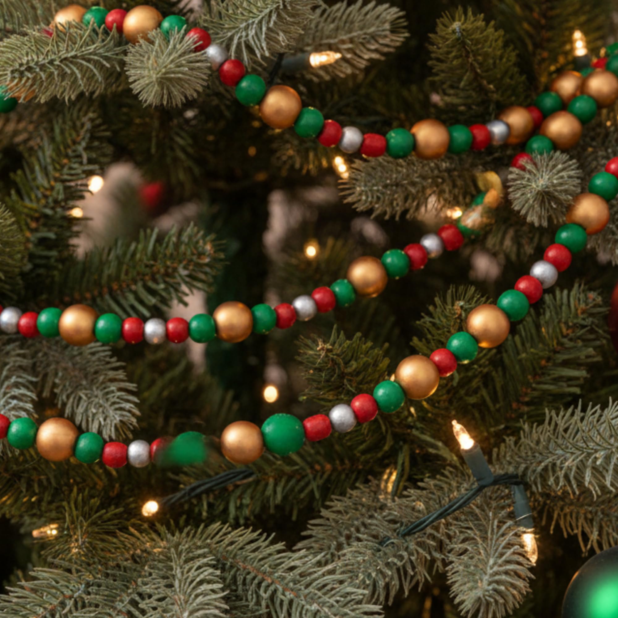 Briwooody 27 ft Long Christmas Wood Bead Garland 3 Pcs 9 ft Wood Christmas Tree Garland Decoration Vintage Beaded Garlands for X