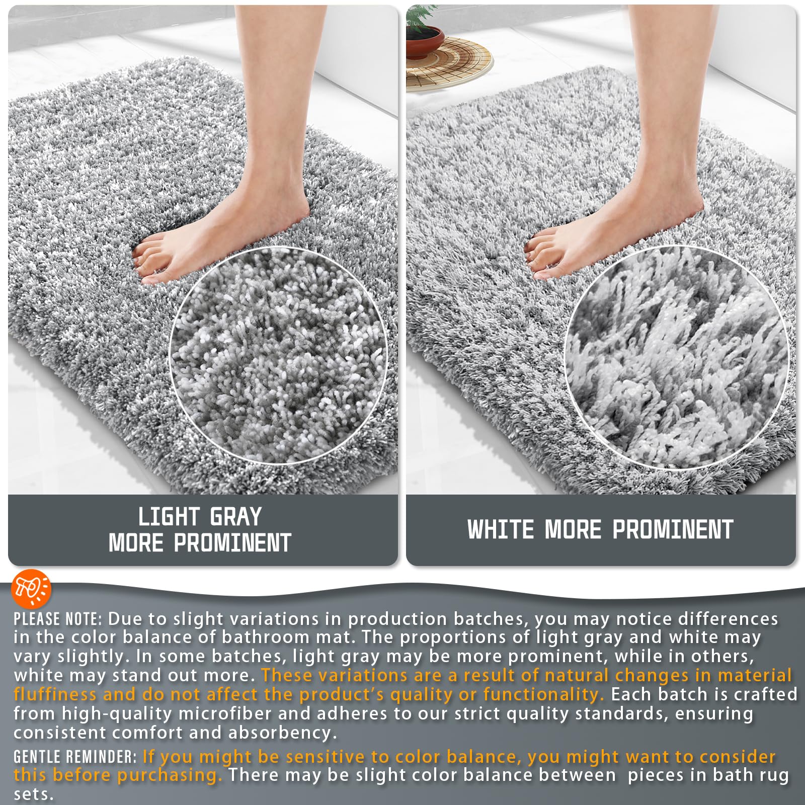 Yimobra Luxury Bathroom Rugs, Shaggy Bath Mats For Bathroom Non Slip, Water Absorbent Microfiber Bath Mat, Machine Washable, Flu