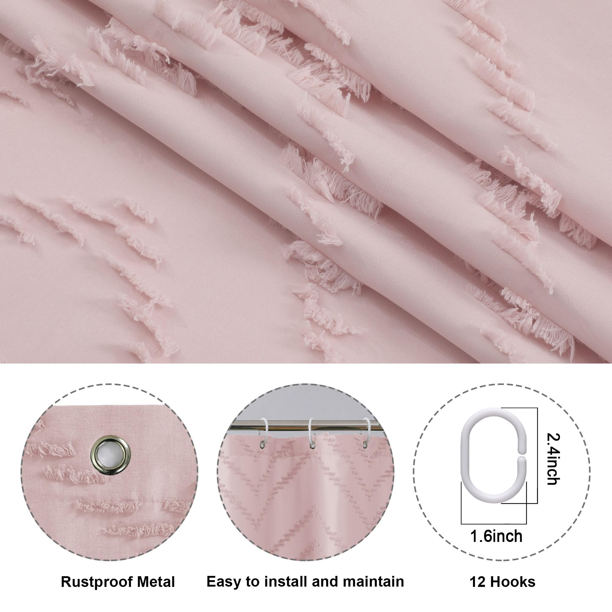 Chyhomenyc Chevron Blush Pink Fabric Shower Curtain 72X72 Inches, Boho Shower Curtain Modern Farmhouse Chic Textured Tufted Chev