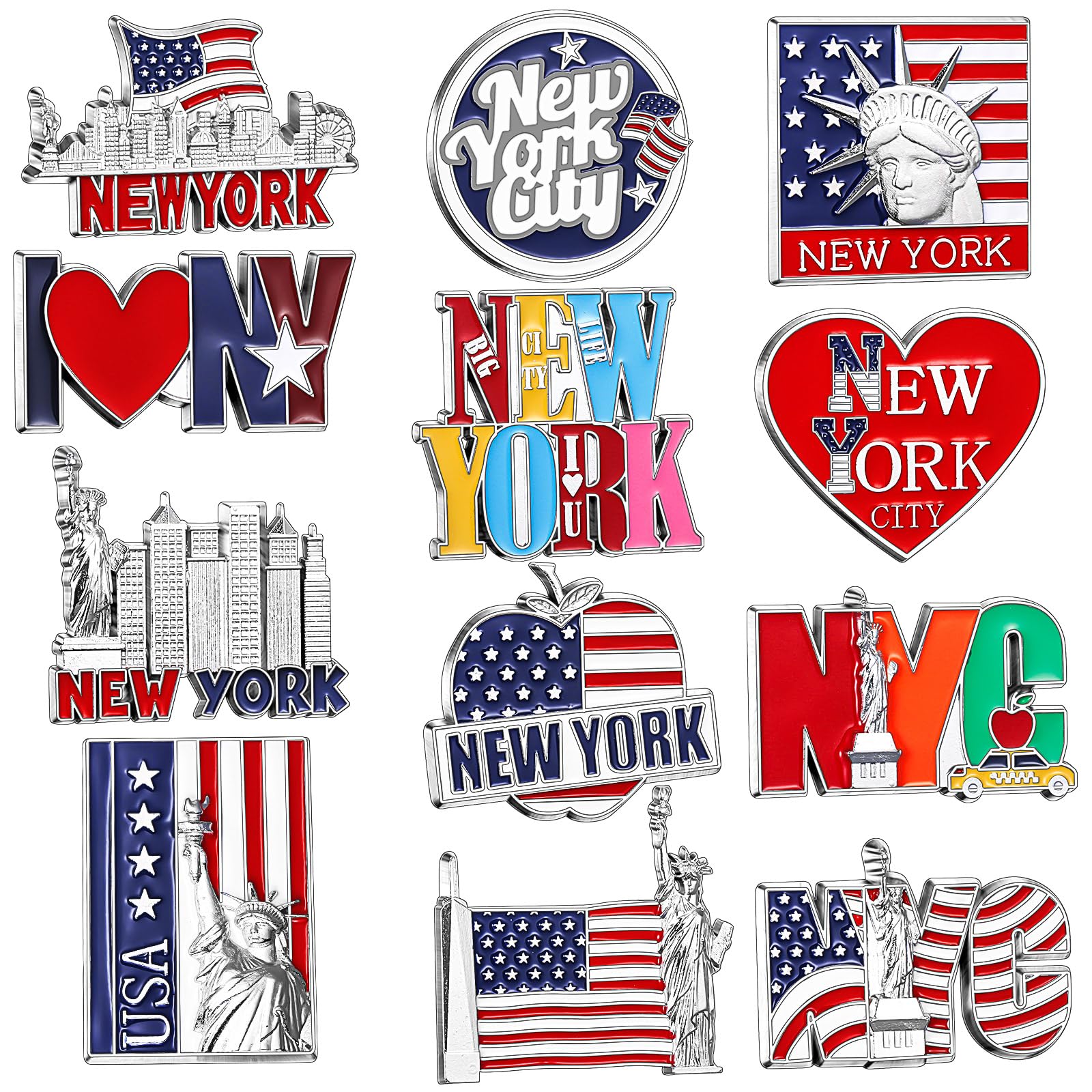 Konohan 12 Pcs New York Magnets for Refrigerator Metal NYC Fridge Magnet Magnetic New York Souvenirs USA Souvenirs Gifts Magneti