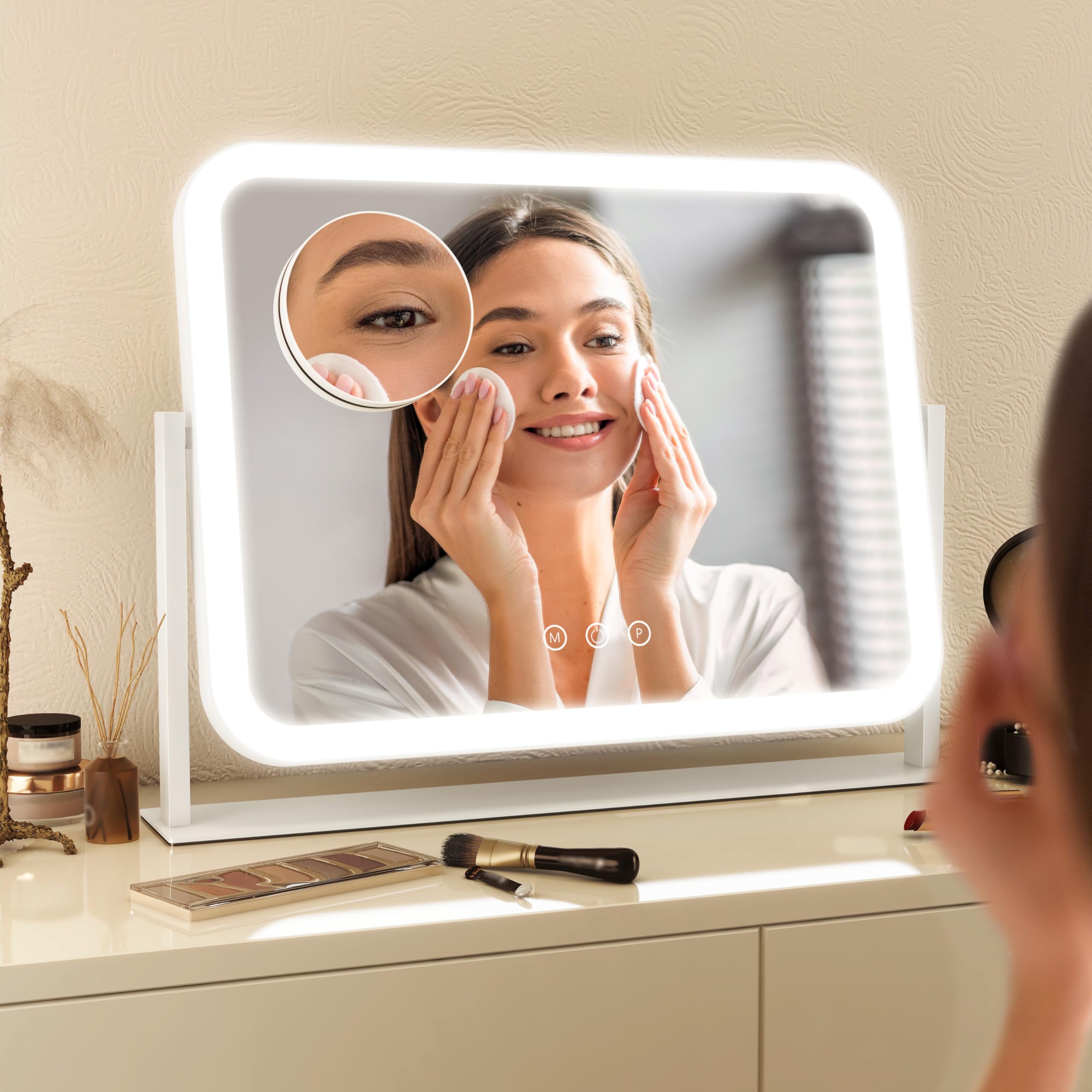 Fennio Vanity Mirror With Lights 17''X13'' Makeup Mirror With Lights,Vanity Mirror Touch Screen With 3-Color Lighting,Dimmable,F