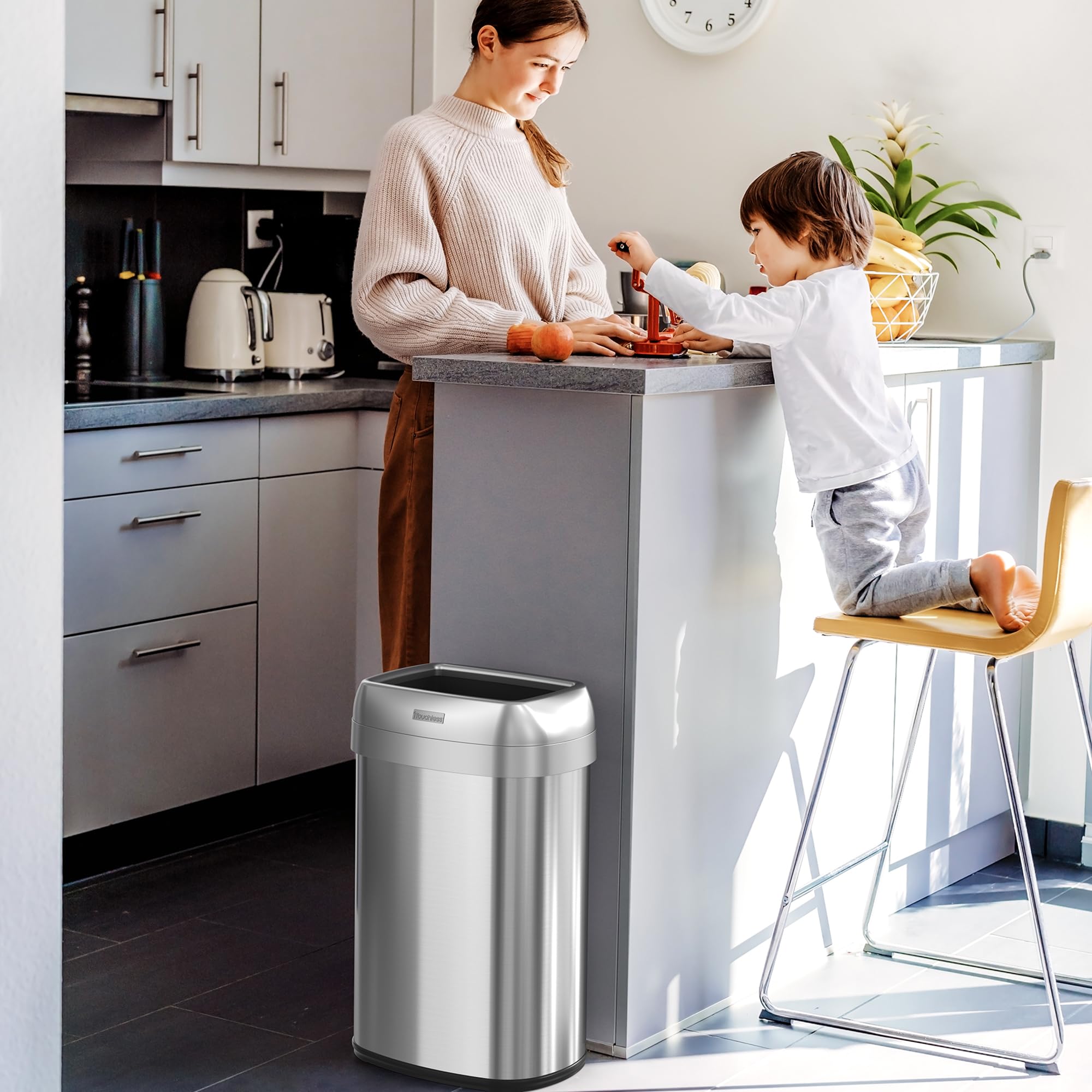 Itouchless Prime 13.2 Gallon Sensor Trash Can, Durable Dent-Proof Construction, Slim And Space-Saving, Automatic Bin White Color