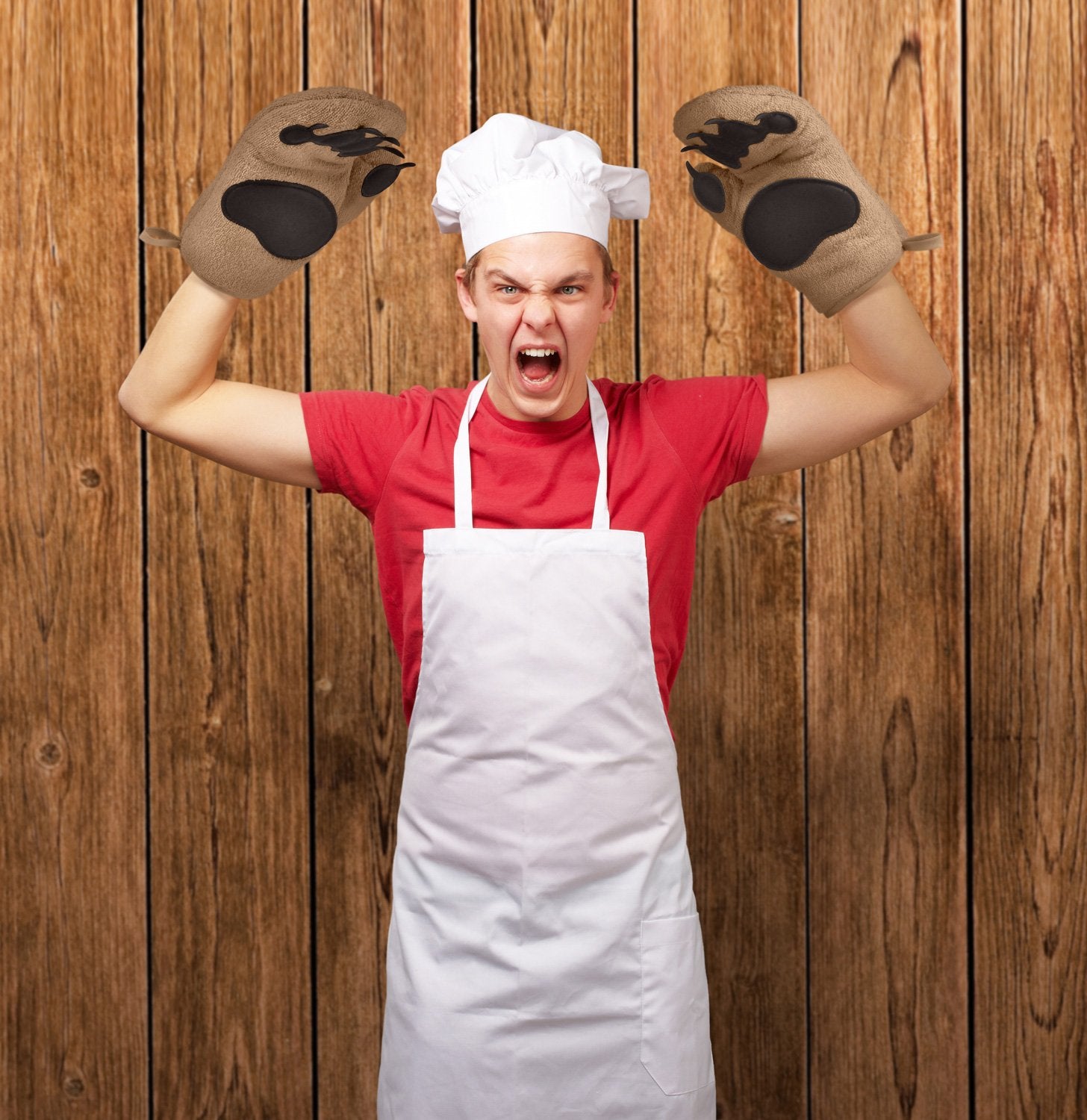 Genuine Fred Bear Hands Oven Mitts - Quality Cotton With Heat Resistant Silicone - Fun & Function Kitchen Gadgets - Funny White
