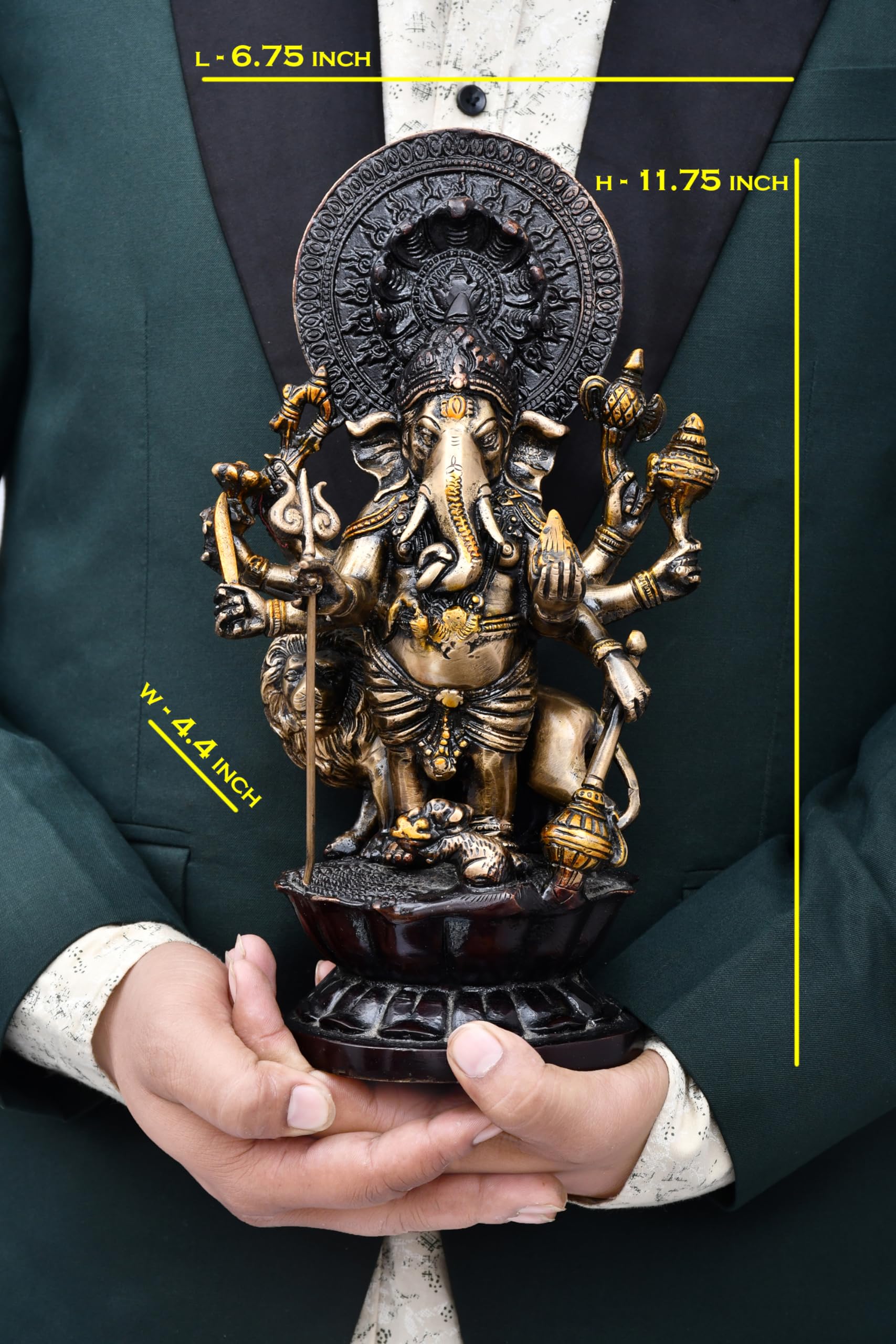 Aargkraft Brass Heramba Ganesha Ganapati Ganesh With Lion Ganpathi Statue Height  11.75 Inch