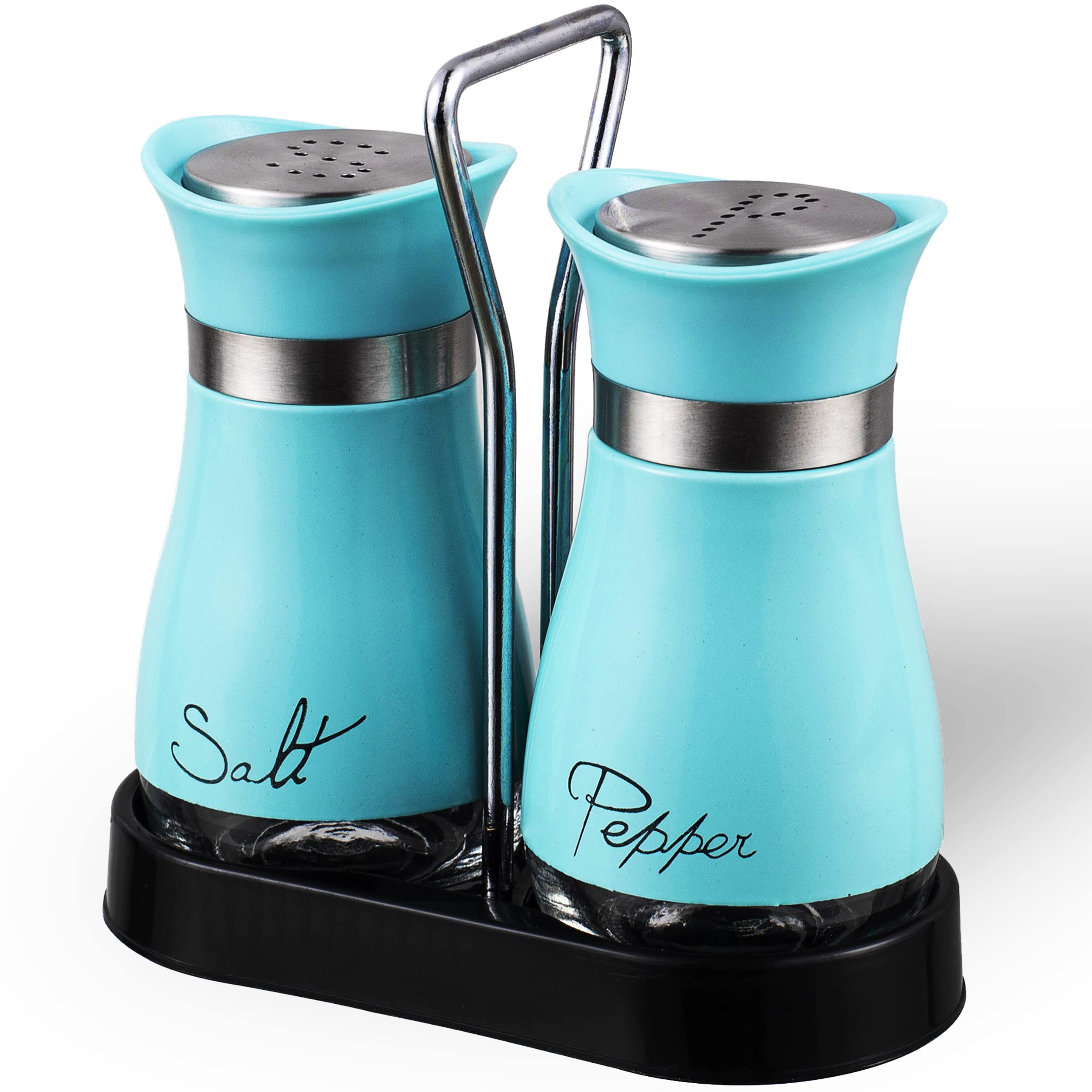 Salt And Pepper Shakers Set, Stainless Steel With Glass Bottle For Table, Rv, Camp, Bbq, Set Of 2, Turquoise