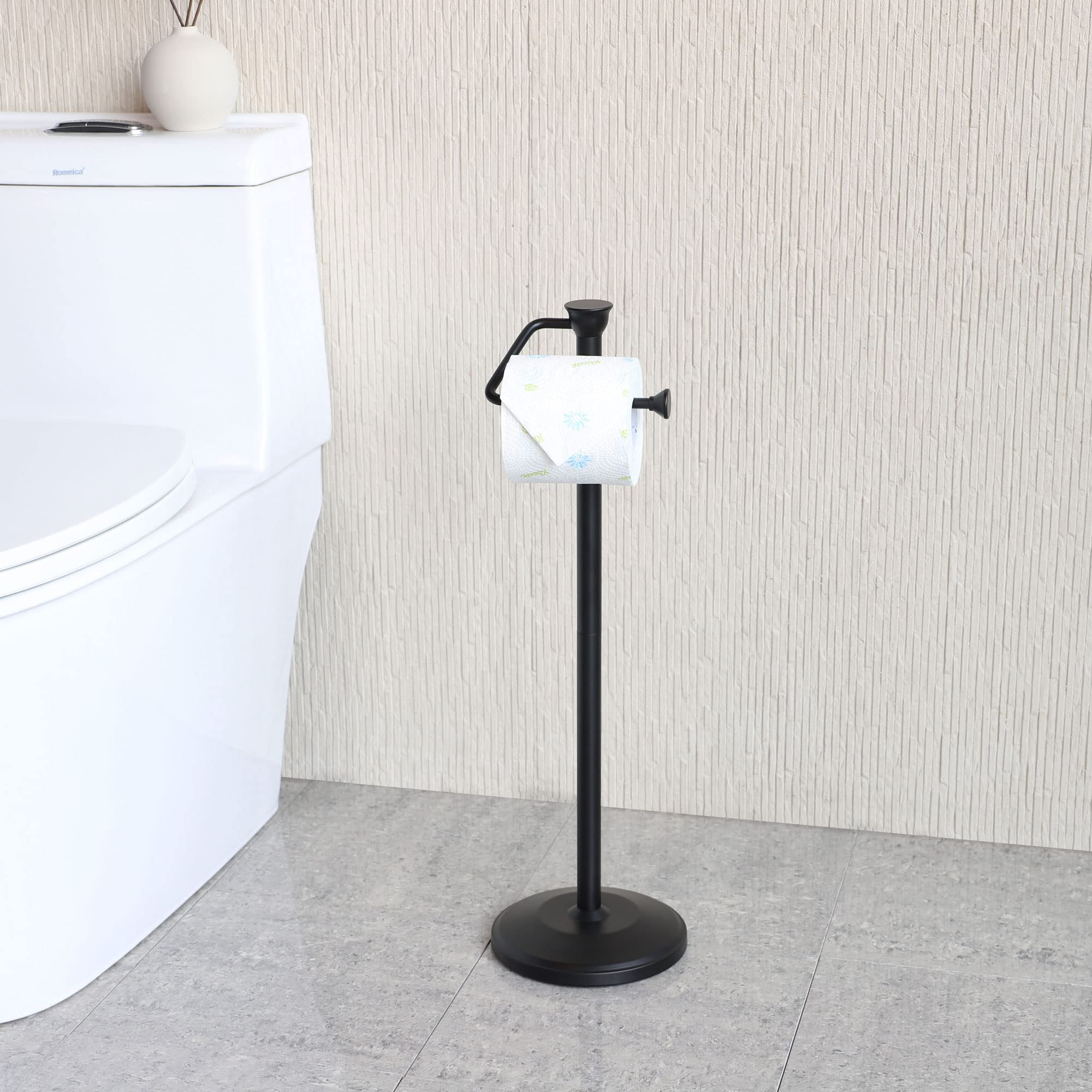 Zccz - Free Standing Toilet Paper Holder Stand With Reserve, Bathroom Tissue Dispenser Storage For 5 Mega Rolls, Black Toilet Pa
