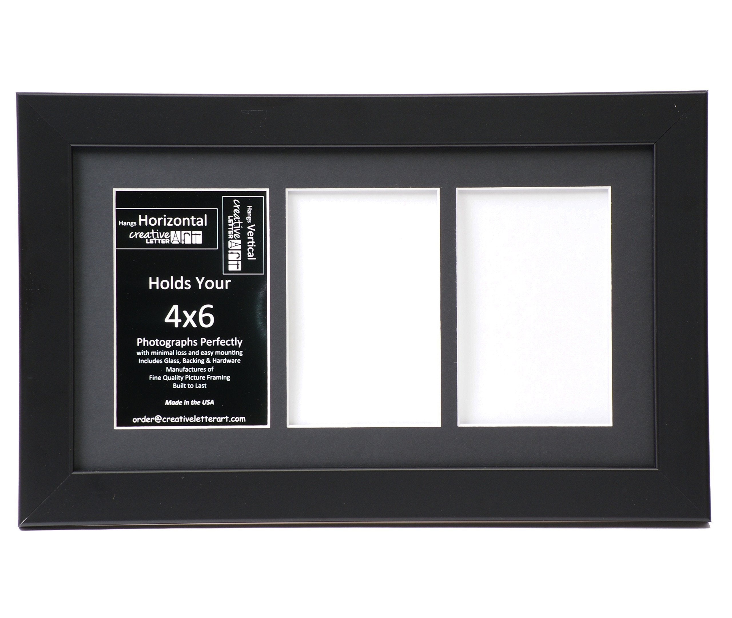 Creative Letter Art 4    x 6    Multiple Opening Picture Frame Collage with 3 holes, Manhattan Black Frame with 8 x 14-inch Blac
