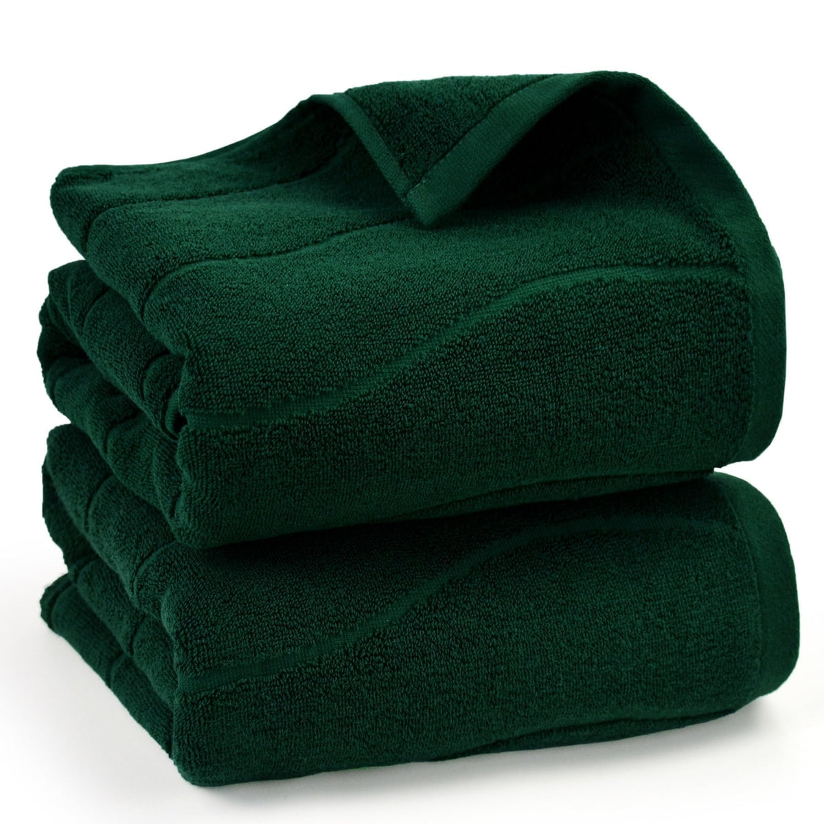 100% Cotton Bath Towels Set Of 2 In Forest Green (Wavy Striped Jacquard) 27.5    X 55   , Quick Dry Towel For Bathroom Pool Gym