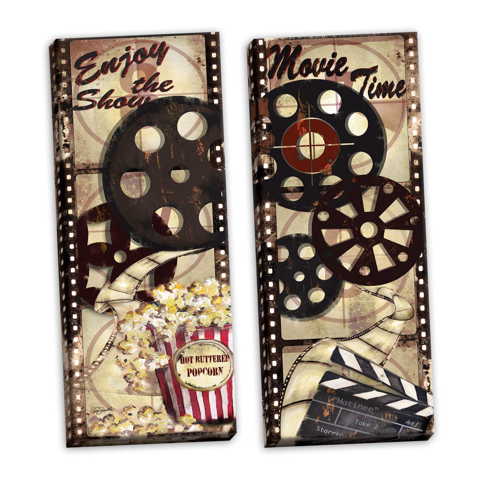 Gango Home D  Cor Movie Night! Classic Old-Fashioned Cinema Enjoy The Show And Movie Time Panel Set By Tre Sorelle Studios; Two