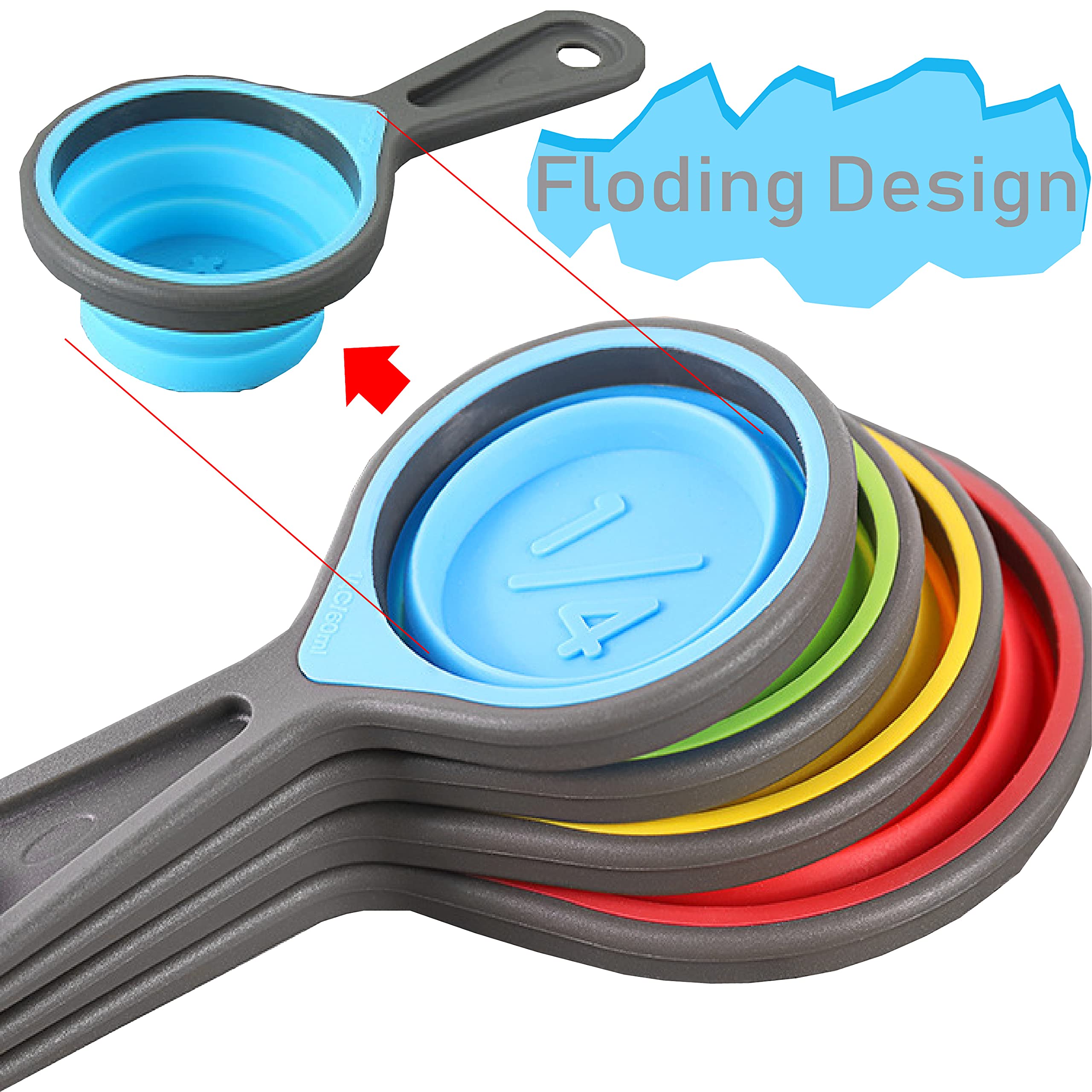 Collapsible Silicone Soft Measuring Cups And Measuring Spoons,8 Pieces Portable Food Grade Silicone Measurement Cup For Liquid &