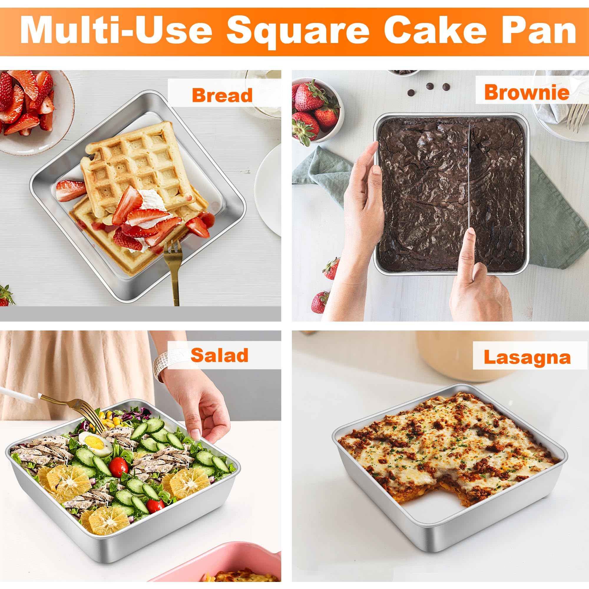 Teamfar Square Cake Pan 6 Inch, Stainless Steel Mini Square Baking Pan For Cake Brownie, Healthy & Sturdy, One Piece Design & Sm