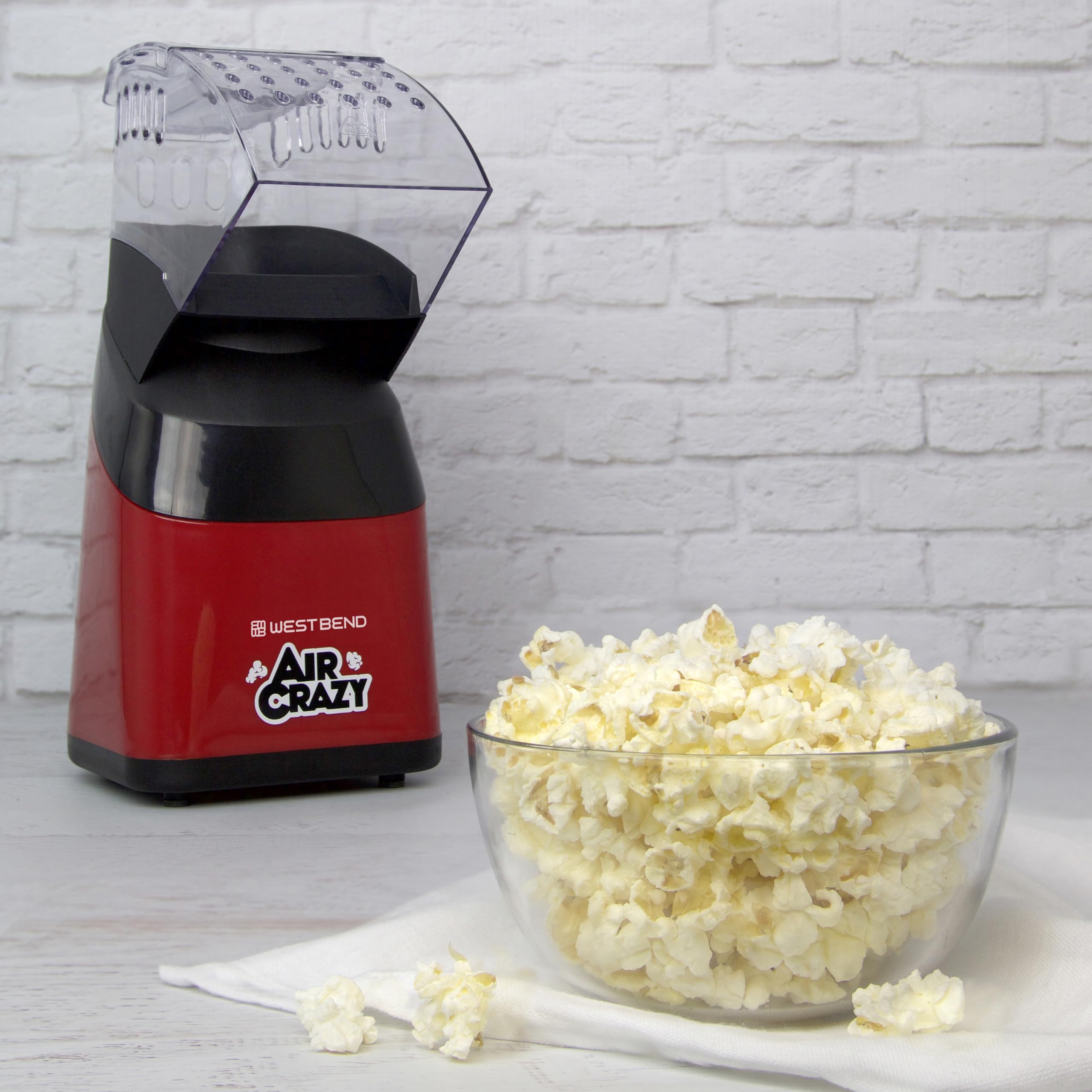 West Bend Air Crazy Popcorn Machine For Healthy Snacking With No Oil, 4-Quart, Red