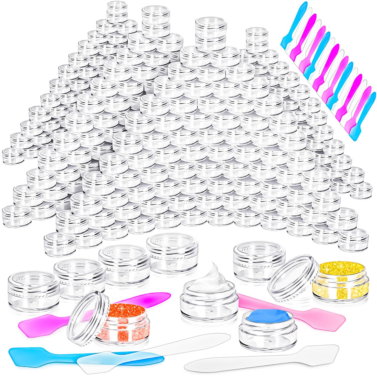 Motbach 100 Pcs 5G Empty Plastic Containers With Clear Lids,Mini Makeup Sample Containers, Small Sample Pot Jars Round Cosmetic