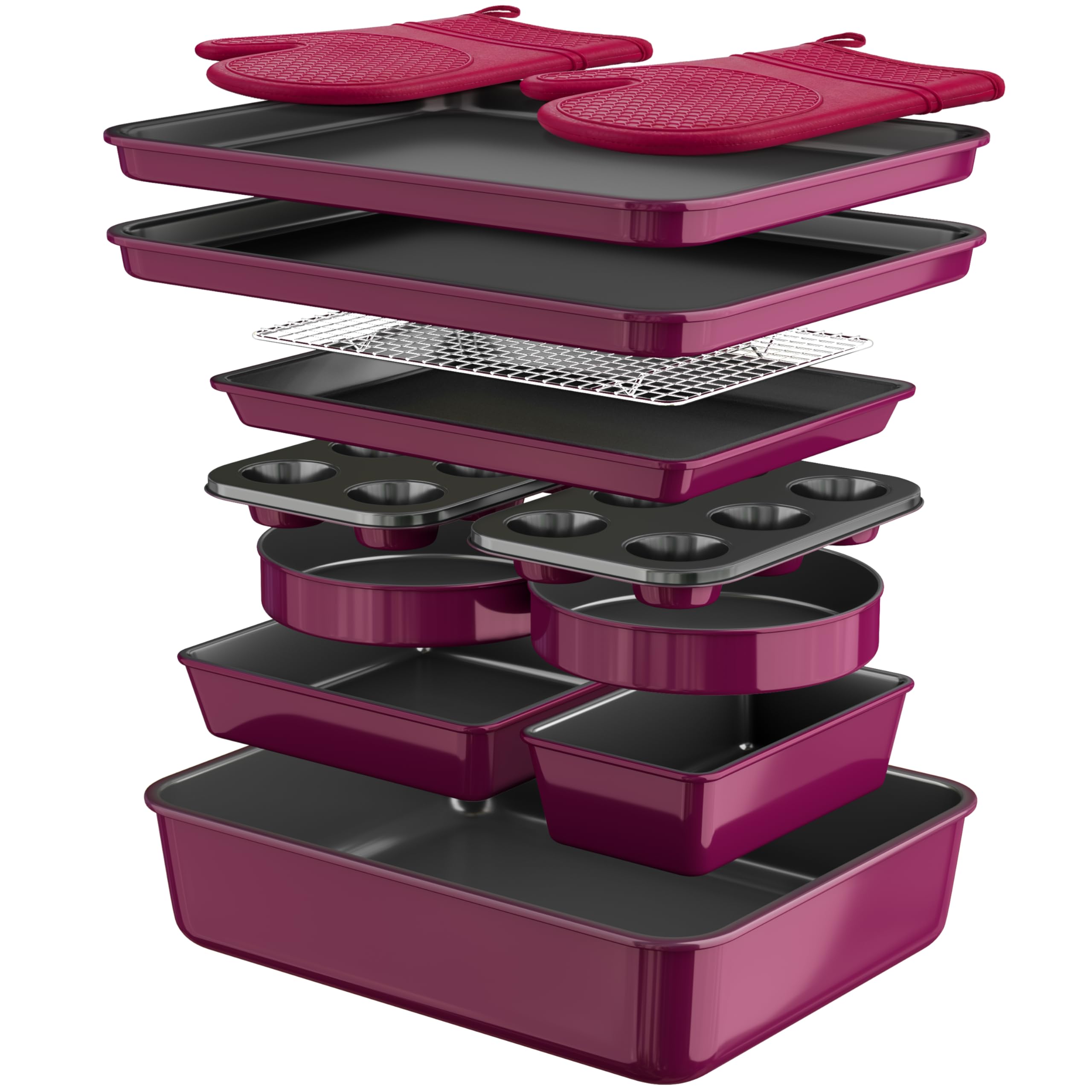 Wildone 13Piece Baking Pans Set, Nonstick Bakeware Sets, Plum