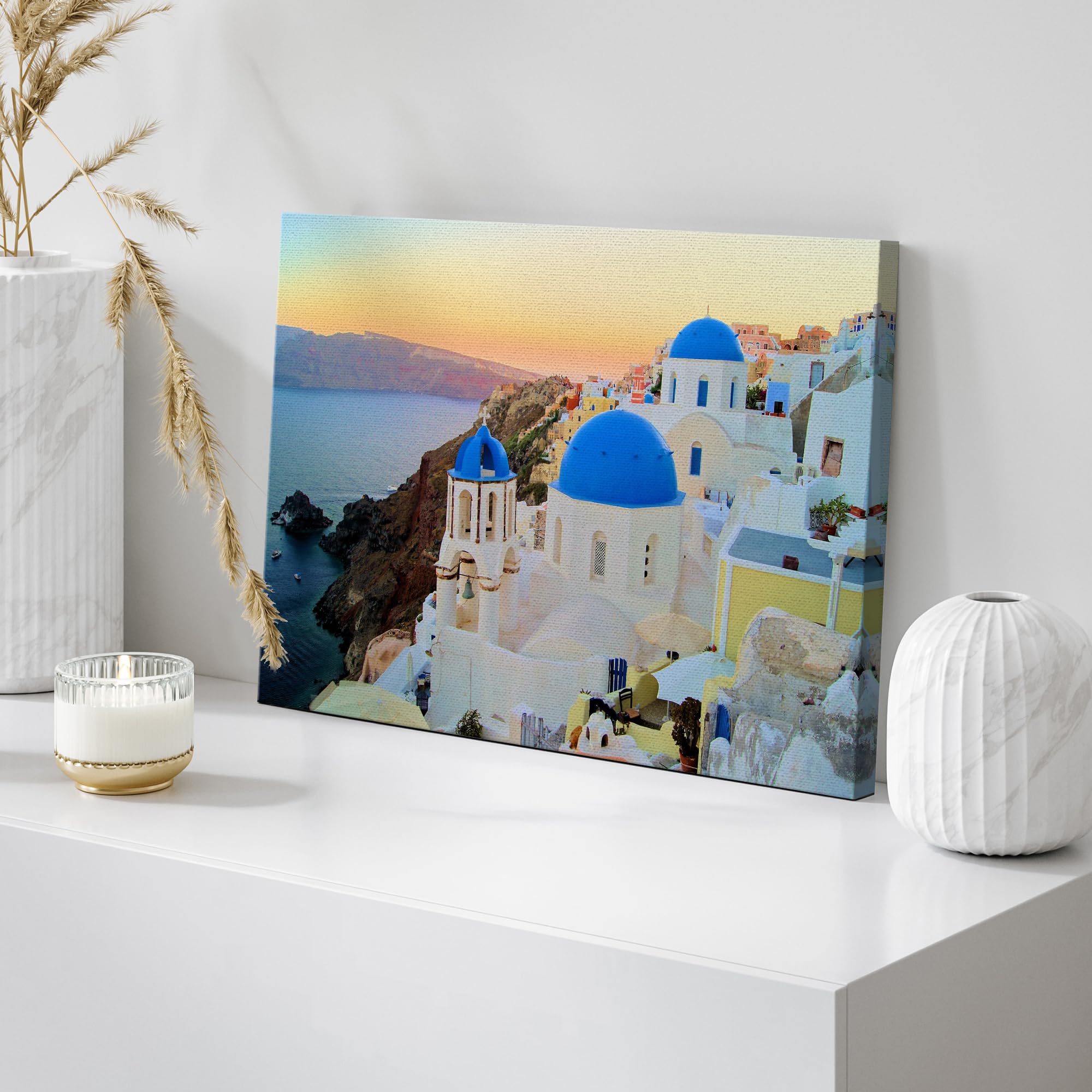Wall26 Canvas Print Wall Art View Of The Blue Dome Churches Of Santorini, Greece Cities Wilderness Photography Realism Chic Land
