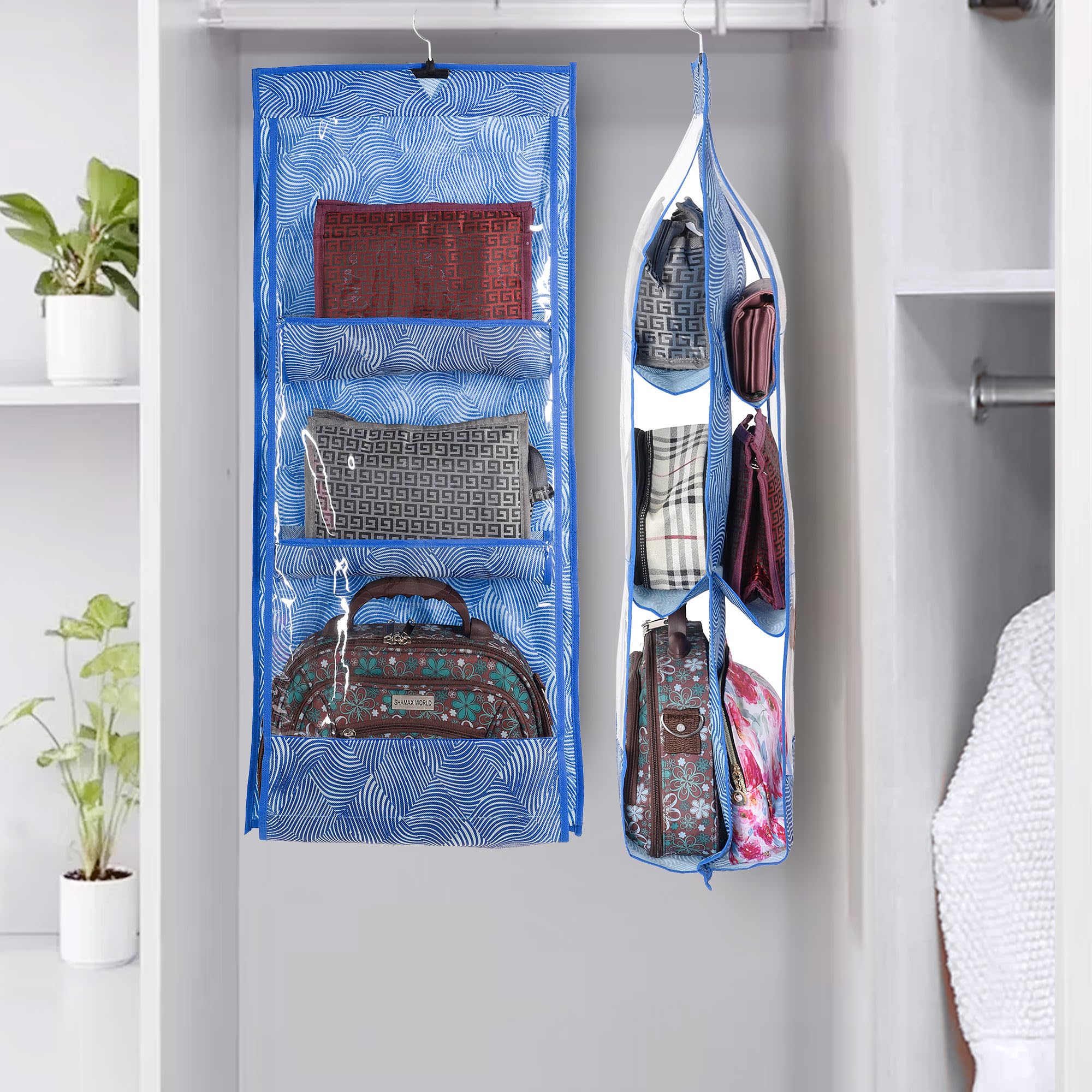 Kuber Industries Pack Of 2 Hanging Organizer | Handbag Organizer | Hanging Purse For Wardrobe | Transparent Clutch Organizer | H
