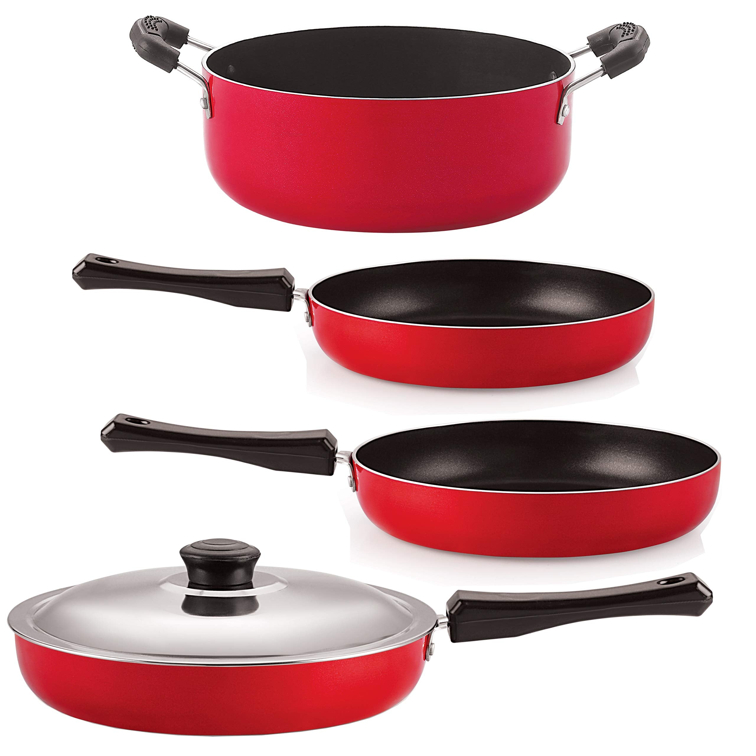 Nirlon Kitchenware Nonstick 3 Layer Coated Aluminium 4 Piece Healthy Pots & Pans Set