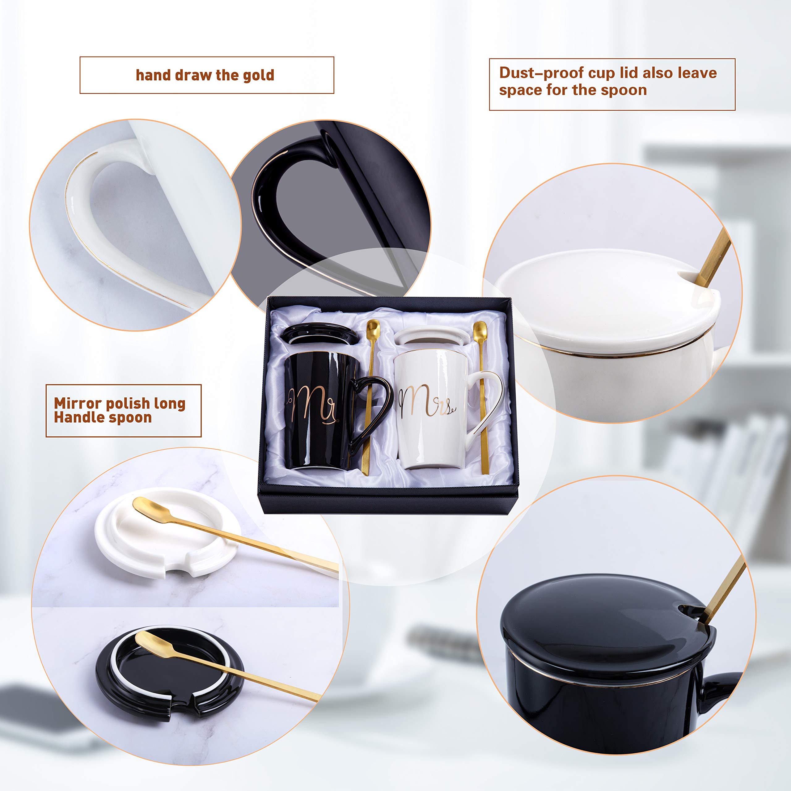 Jumway Mr And Mrs Coffee Mugs Set - Unique Wedding Gifts For Bride And Groom - His And Hers Anniversary Present Husband And Wife