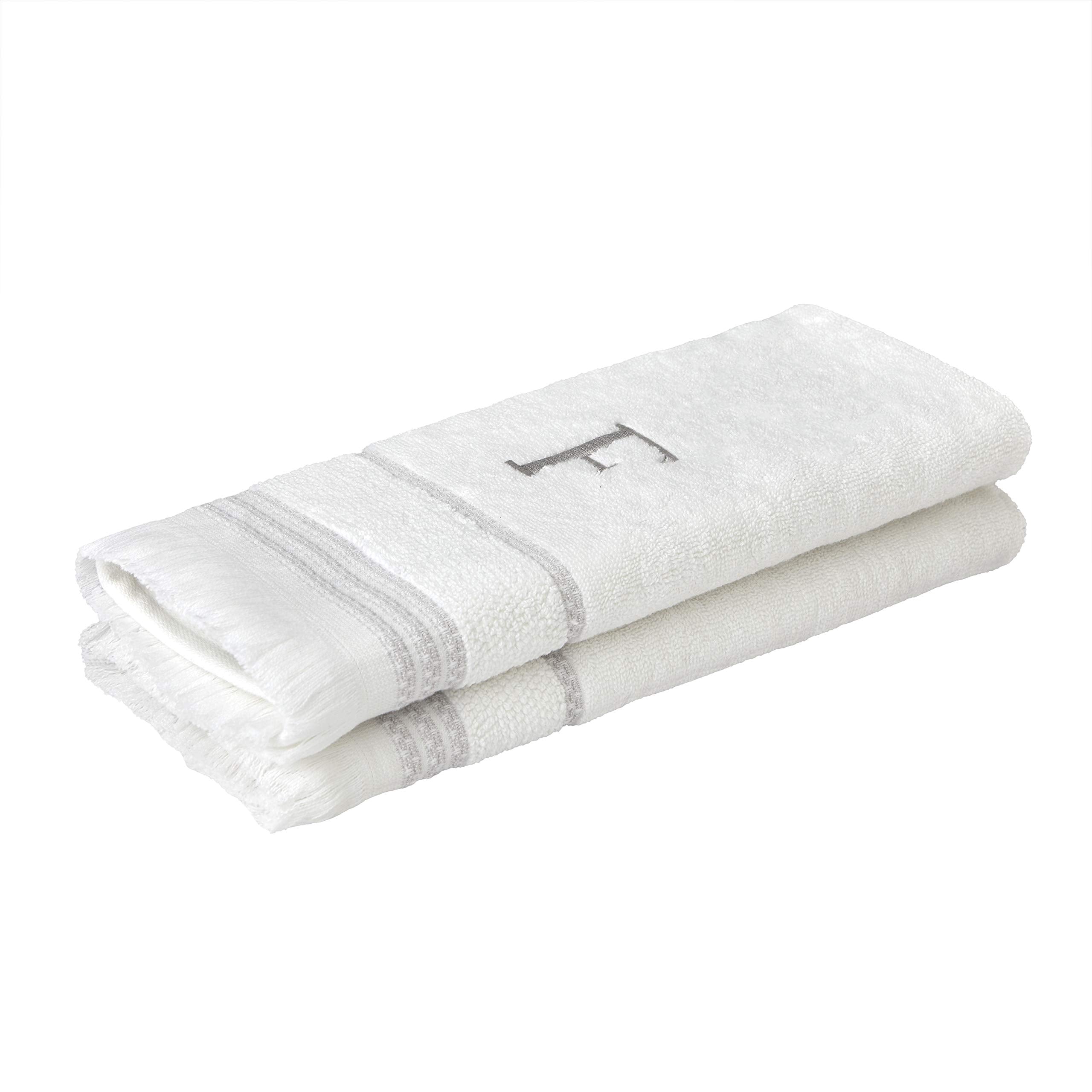 Skl Home Casual Monogram Hand Towel Set, F, 16X26, White 2 Count
