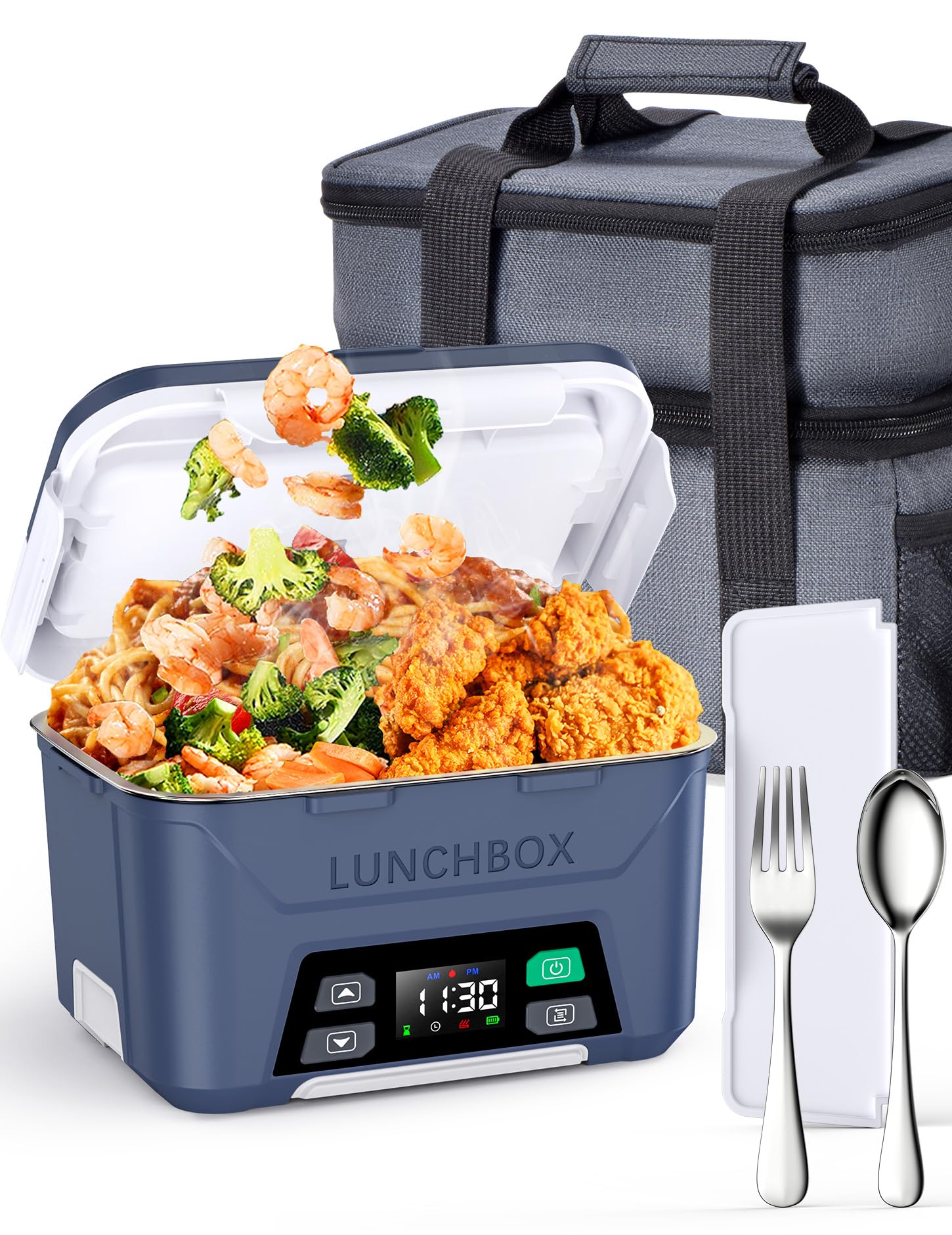 Docusvect Cordless Electric Lunch Box For Adults With Automatic Heating, Spoon & Fork, And Removable Tray Divider